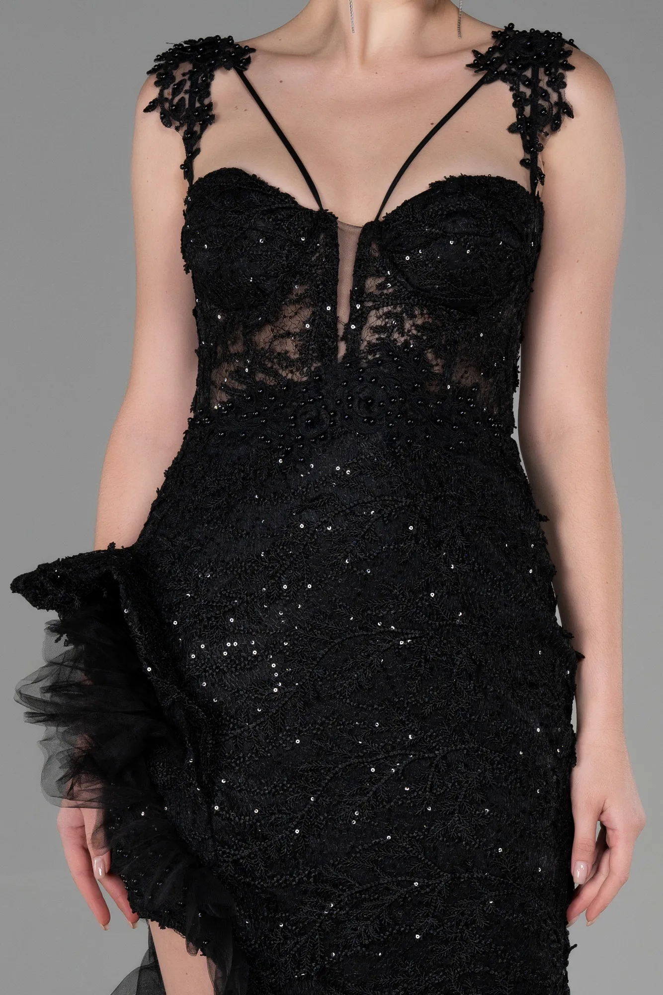 Black-Long Laced Evening Dress ABU3317