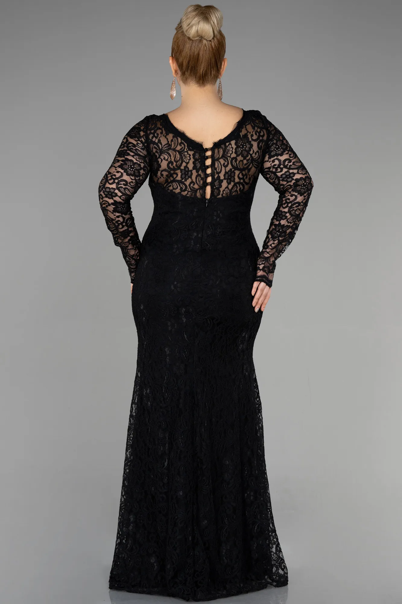 Black-Long Laced Oversized Evening Dress ABU1574