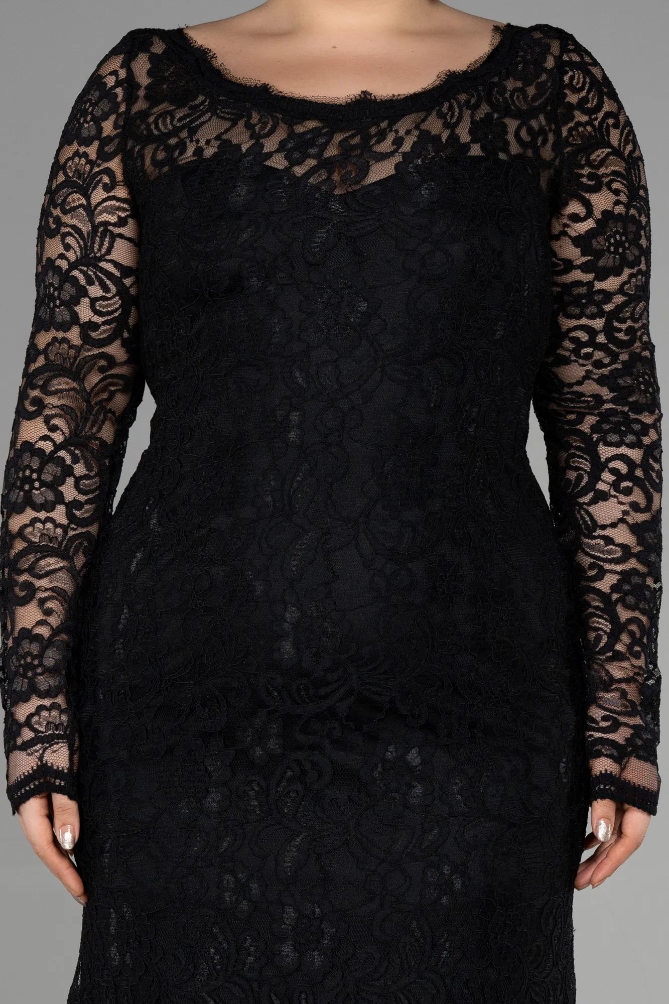 Black-Long Laced Oversized Evening Dress ABU1574