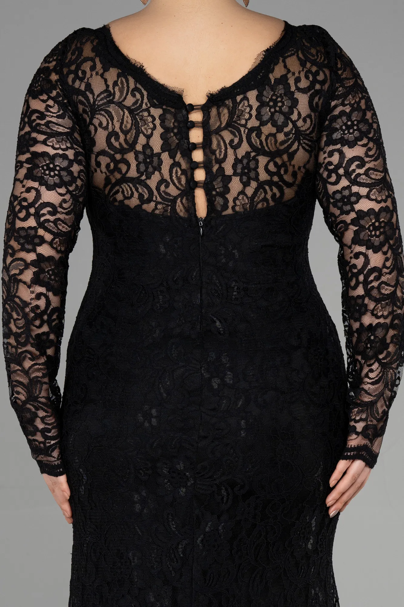 Black-Long Laced Oversized Evening Dress ABU1574