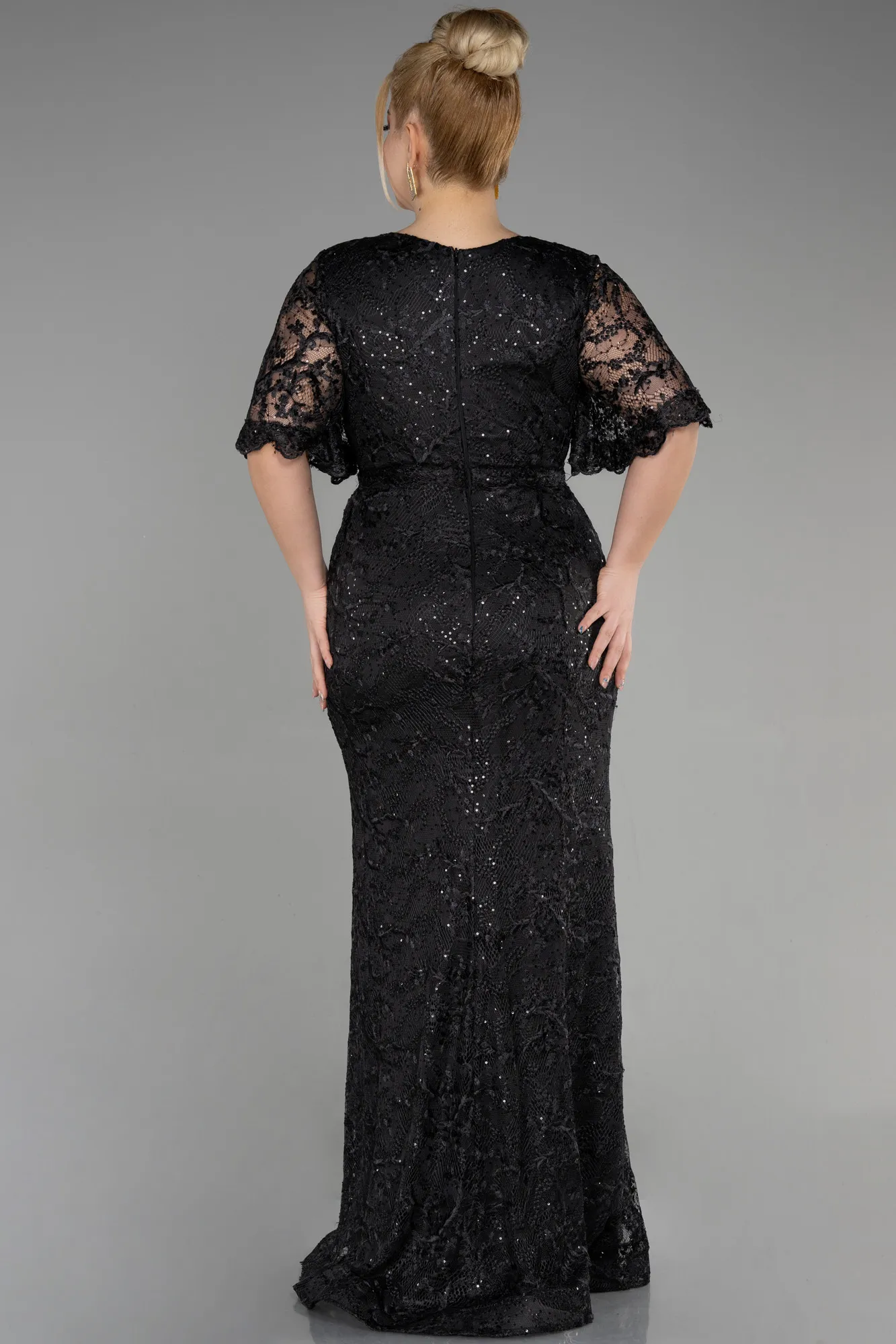 Black-Long Laced Plus Size Engagement Dress ABU3614