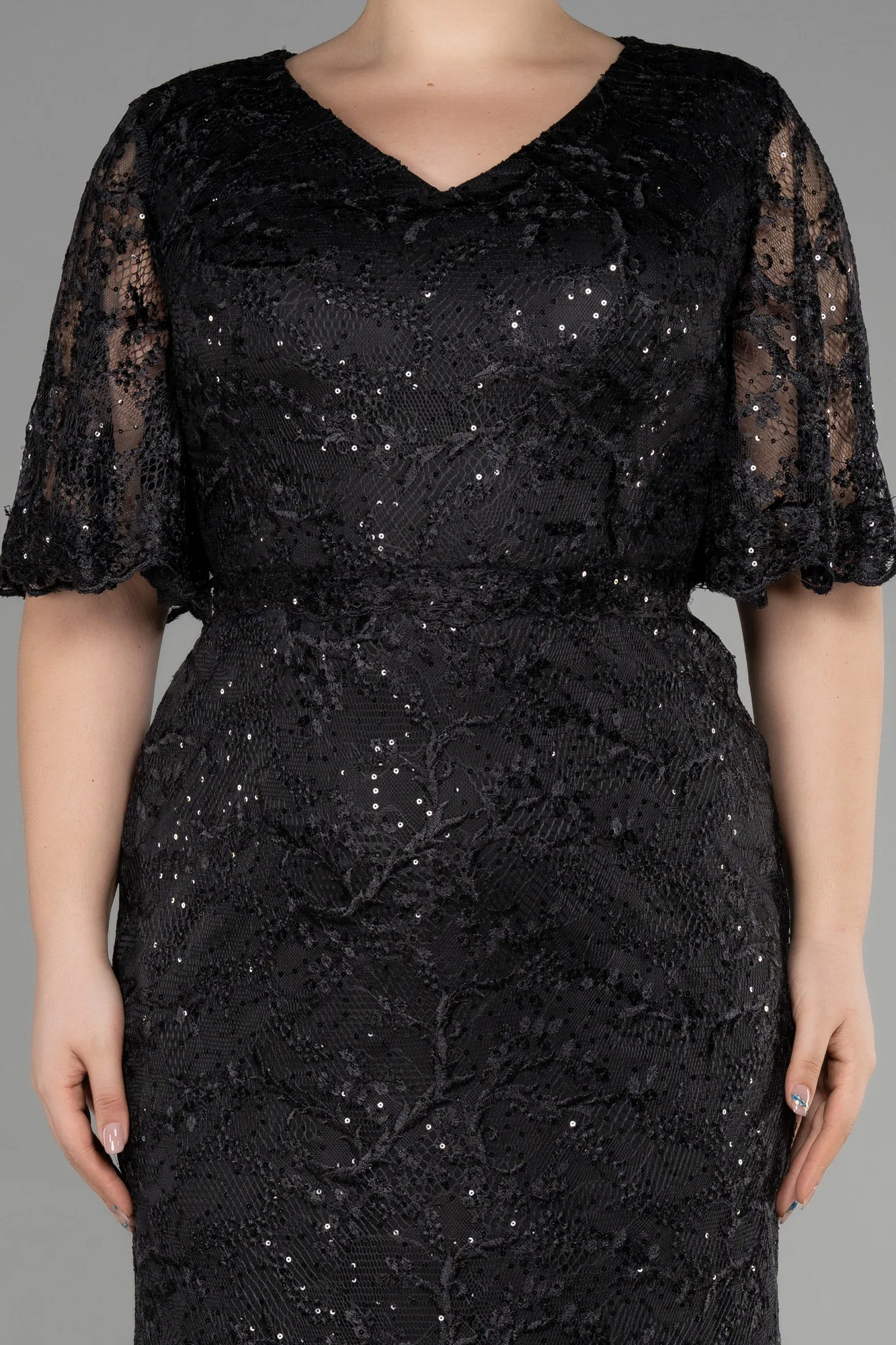 Black-Long Laced Plus Size Engagement Dress ABU3614