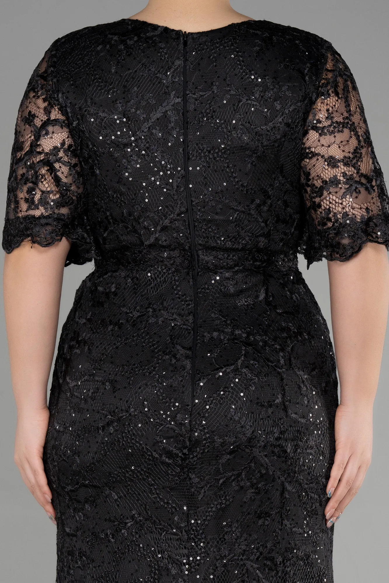 Black-Long Laced Plus Size Engagement Dress ABU3614