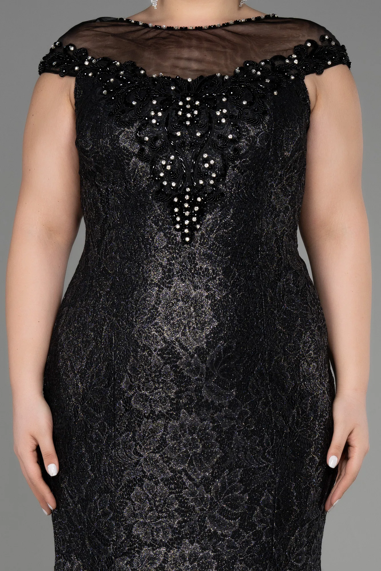 Black-Long Laced Plus Size Engagement Dress ABU3733