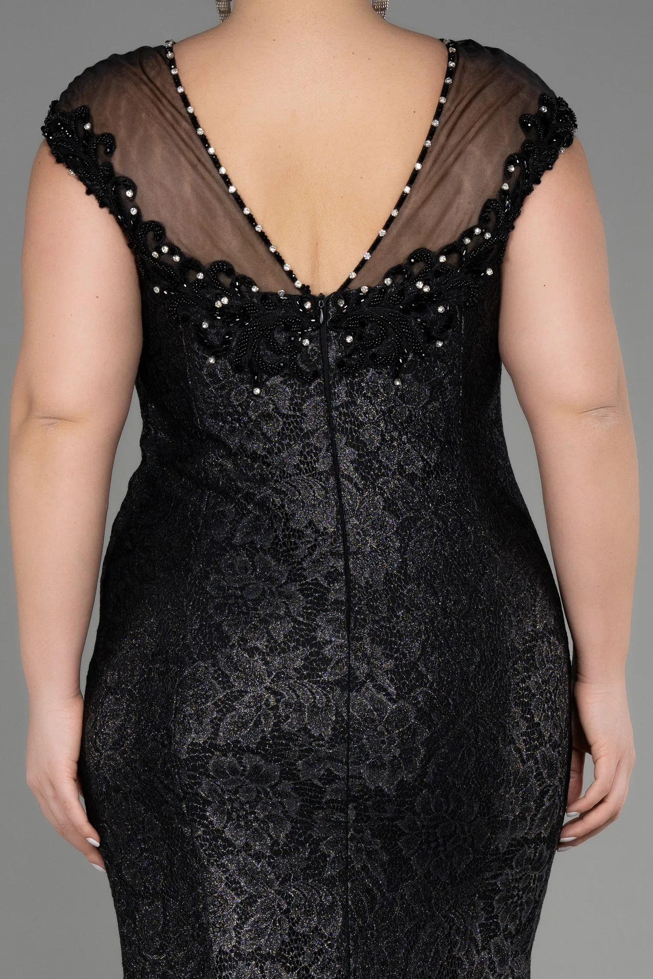 Black-Long Laced Plus Size Engagement Dress ABU3733