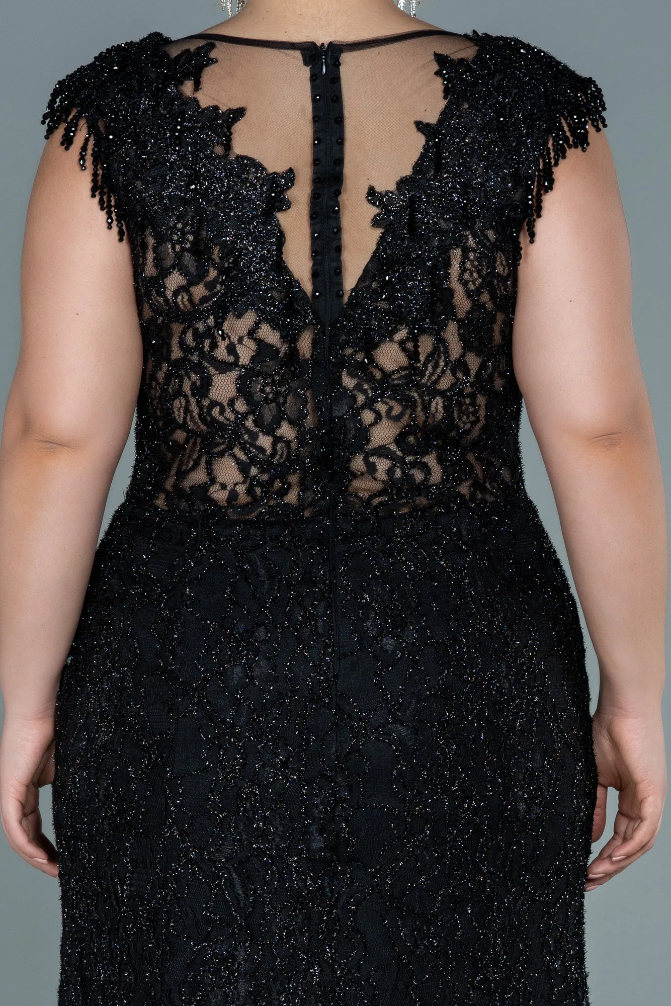 Black-Long Laced Plus Size Evening Dress ABU2650