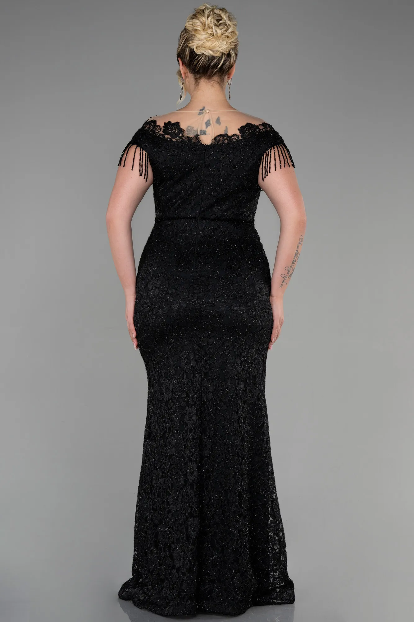 Black-Long Laced Plus Size Evening Dress ABU3435