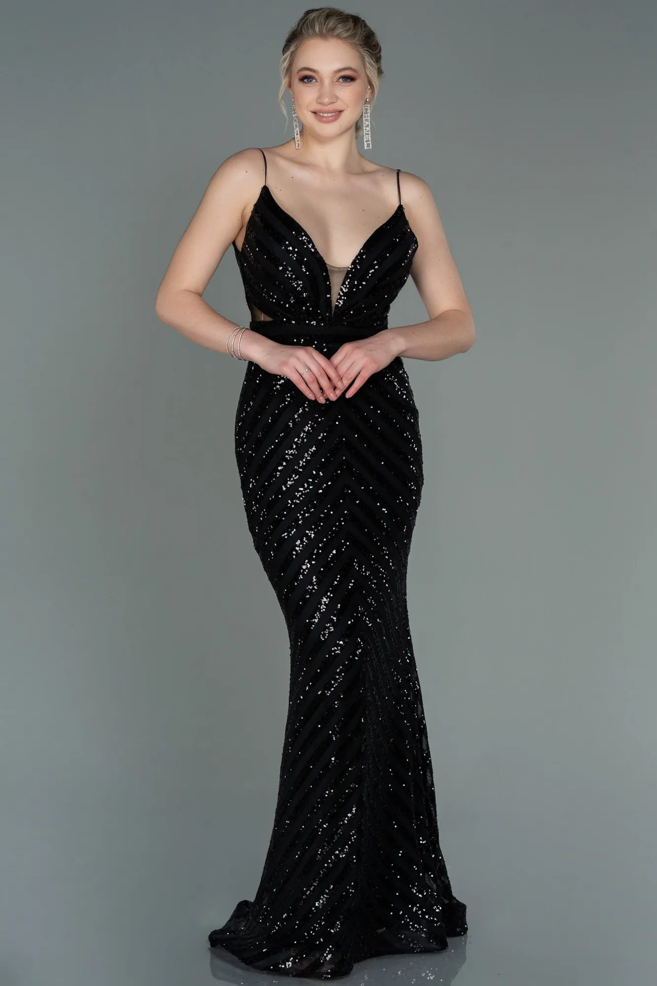 Black-Long Mermaid Evening Dress ABU892