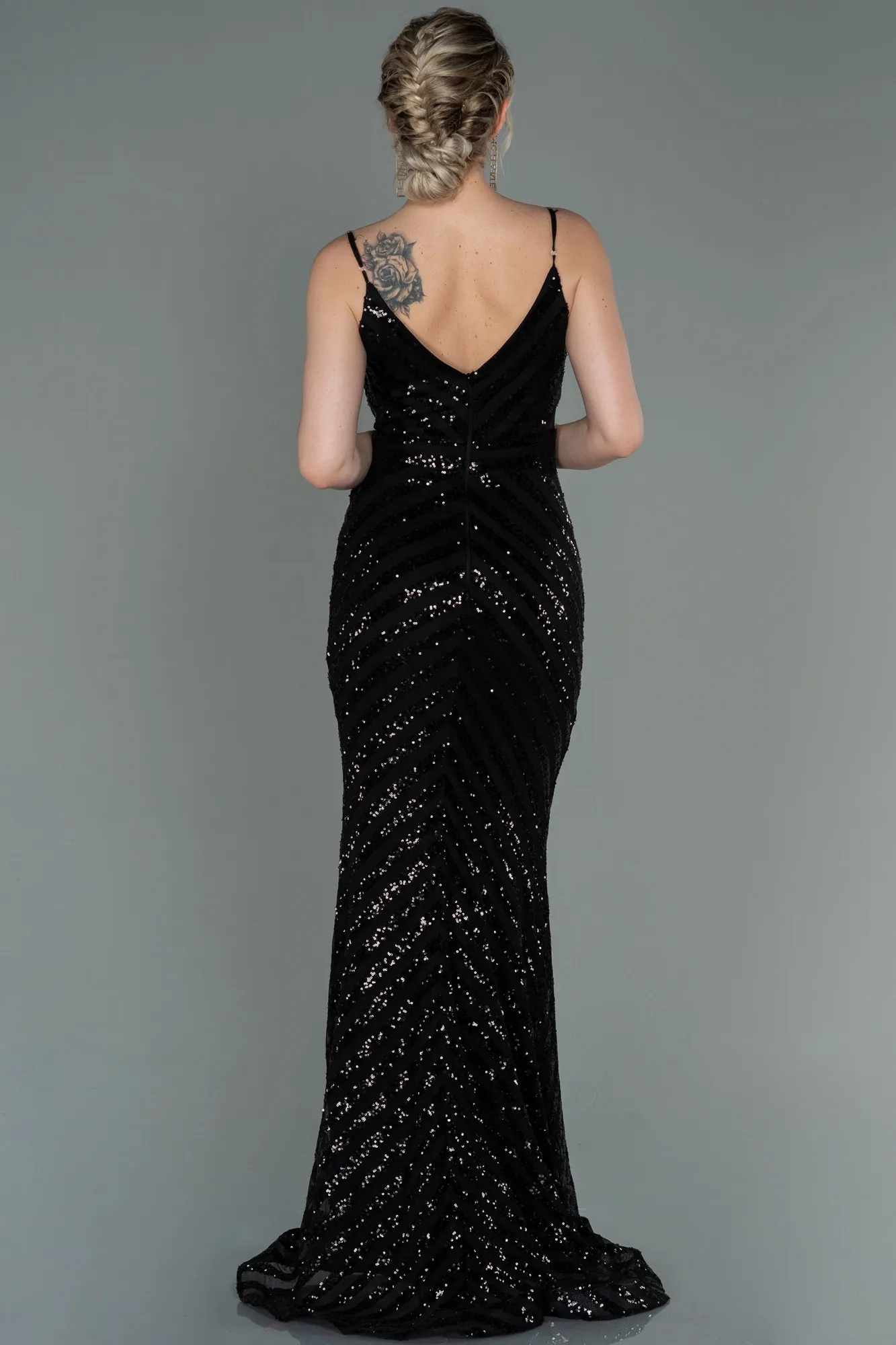 Black-Long Mermaid Evening Dress ABU892