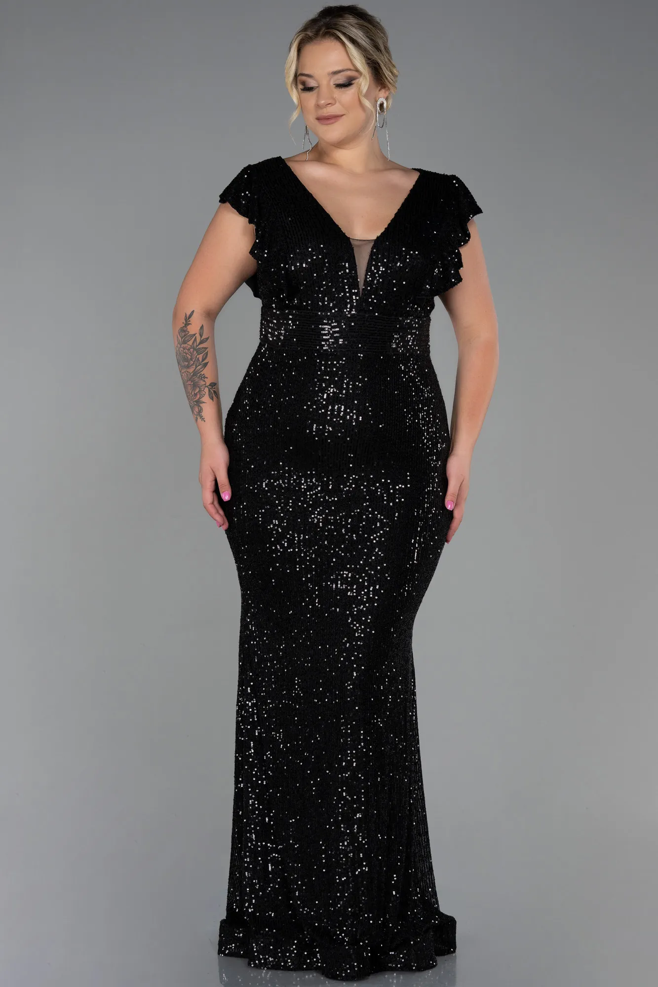 Black-Long Oversized Evening Dress ABU1045