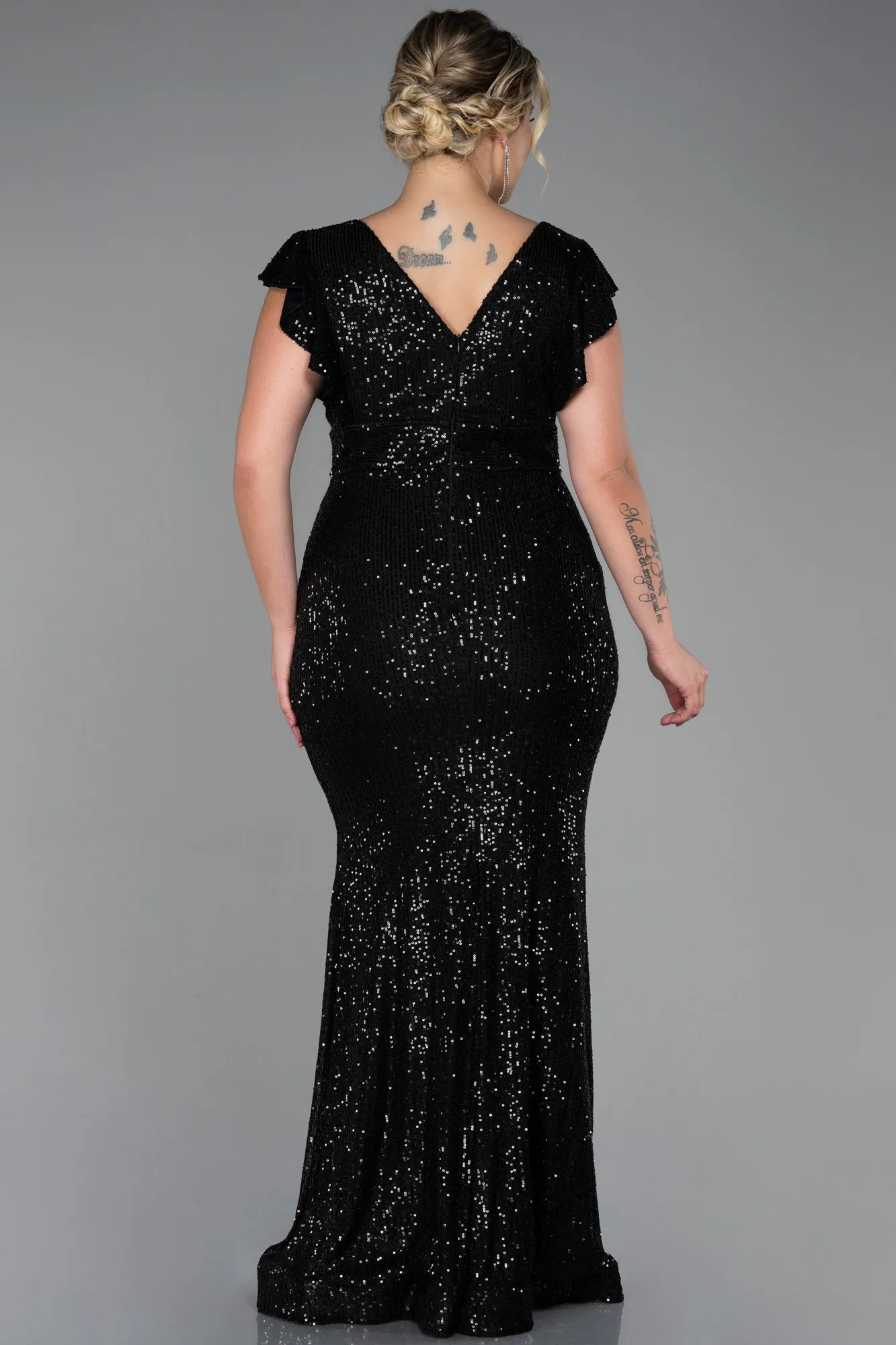 Black-Long Oversized Evening Dress ABU1045