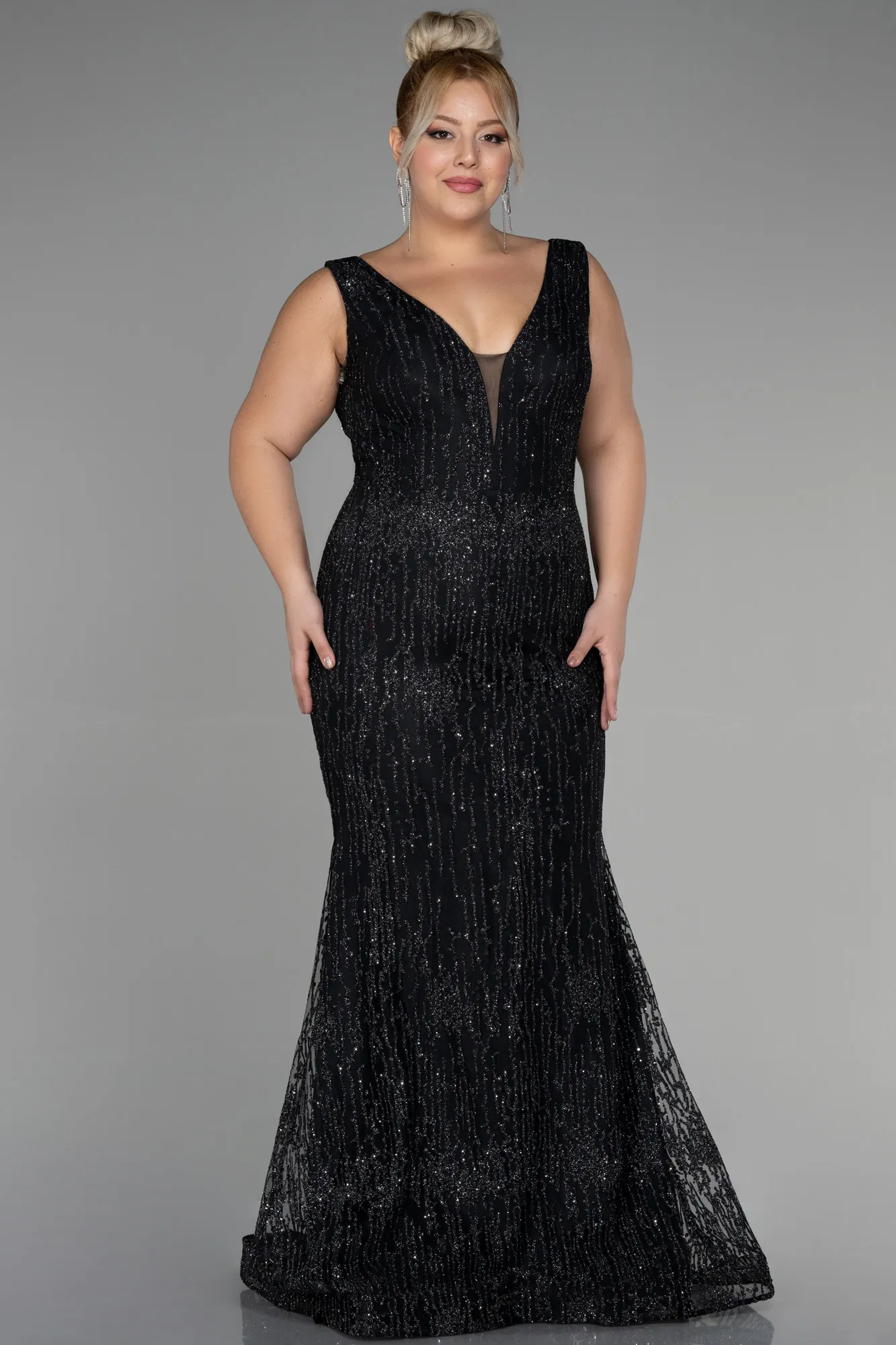 Black-Long Plus Size Engagement Dress ABU3368
