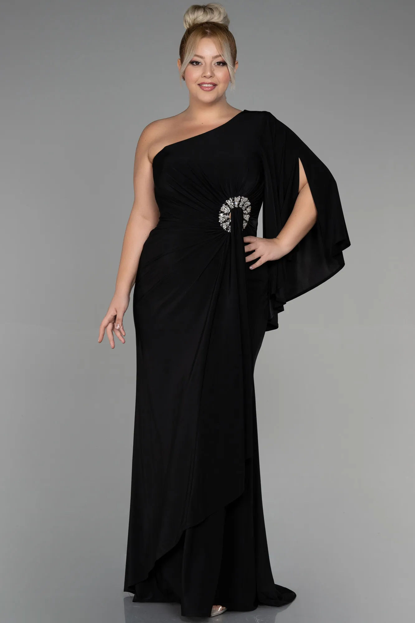Black-Long Plus Size Engagement Dress ABU3373