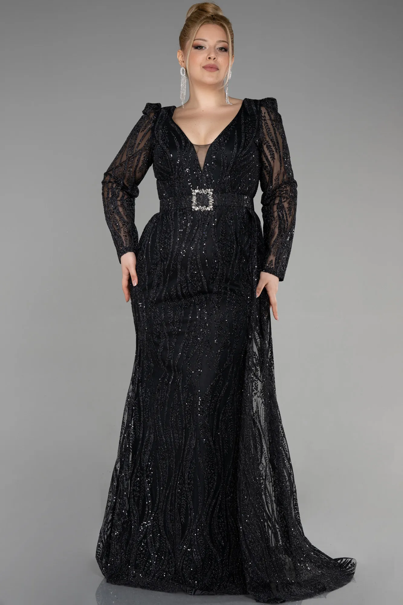 Black-Long Plus Size Engagement Dress ABU3562