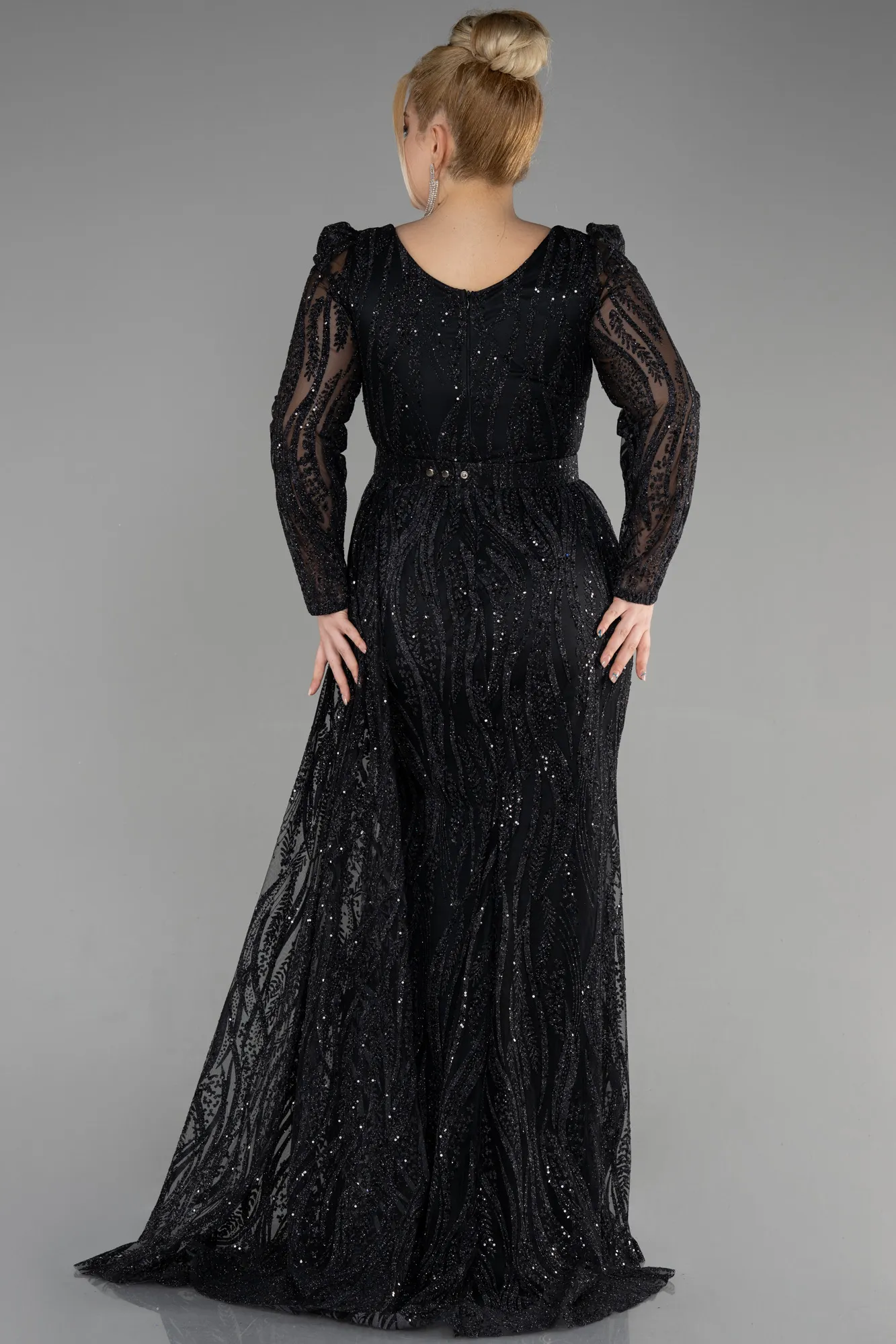 Black-Long Plus Size Engagement Dress ABU3562