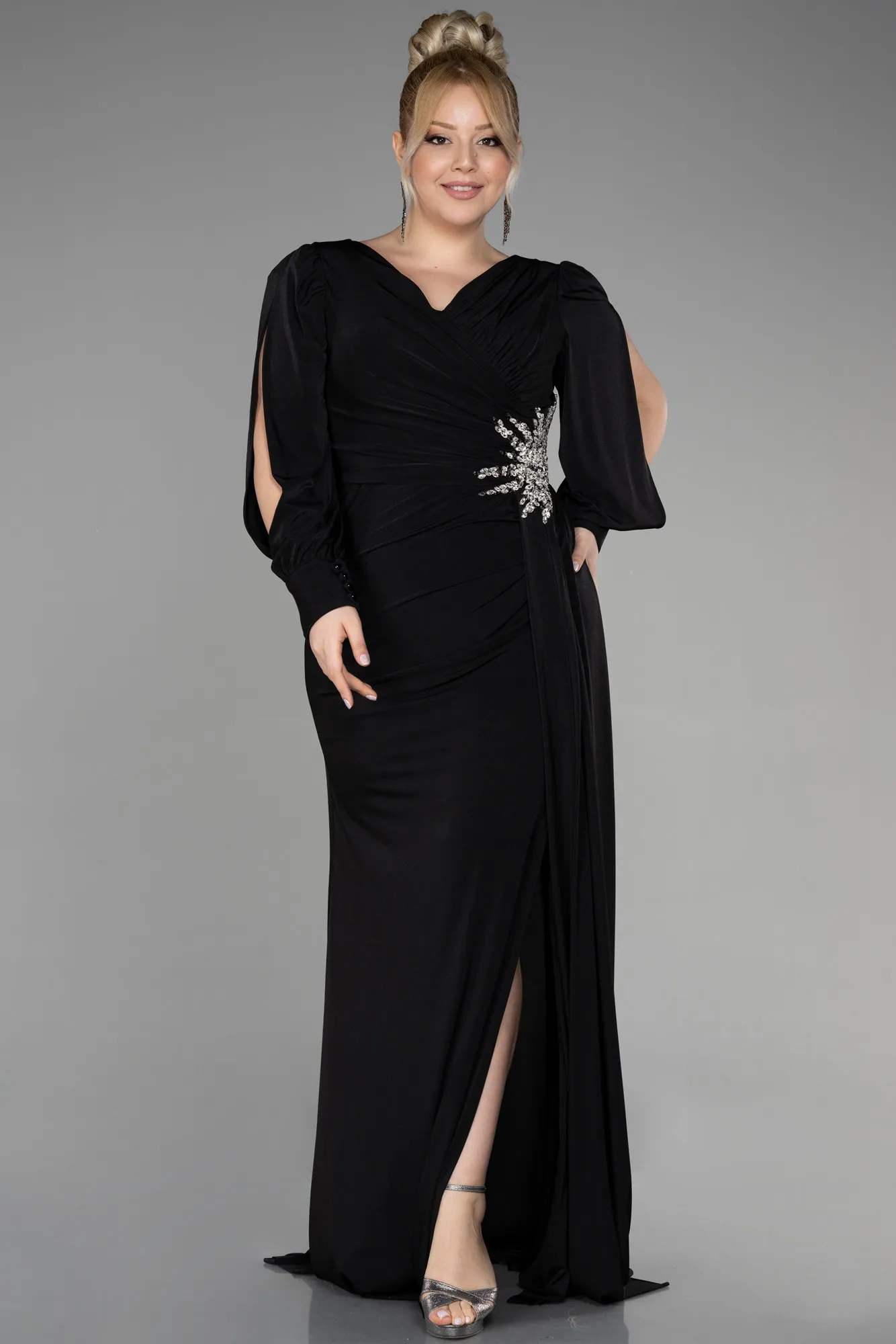 Black-Long Plus Size Engagement Dress ABU3578