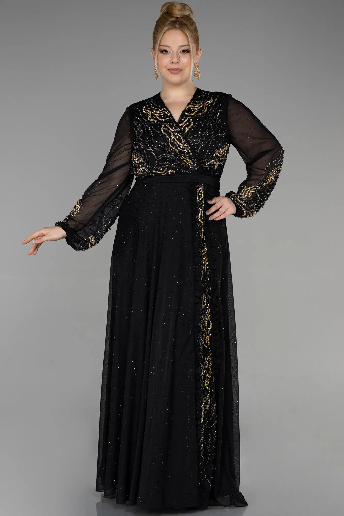 Black-Long Plus Size Engagement Dress ABU3653