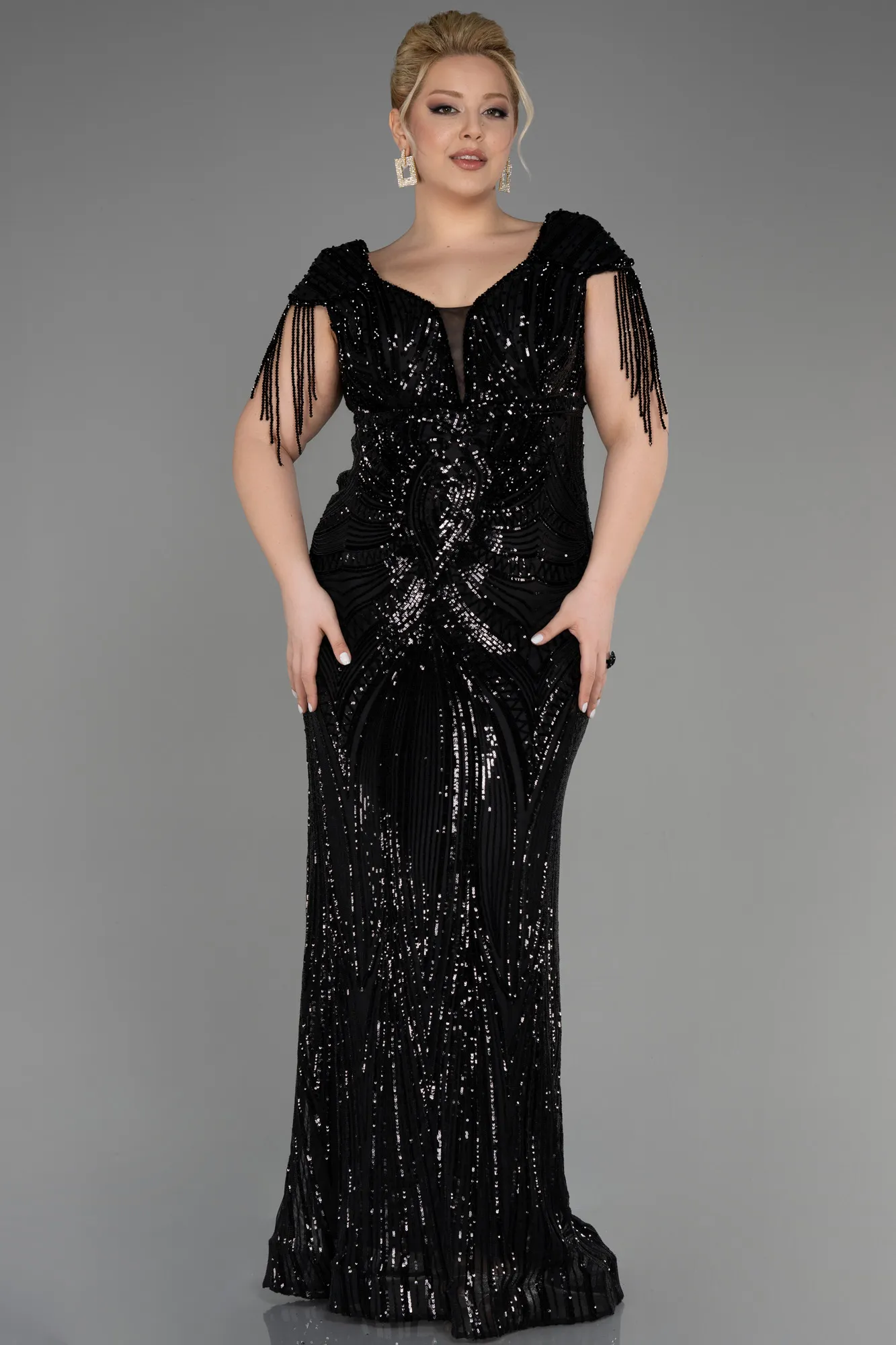 Black-Long Plus Size Engagement Dress ABU3730