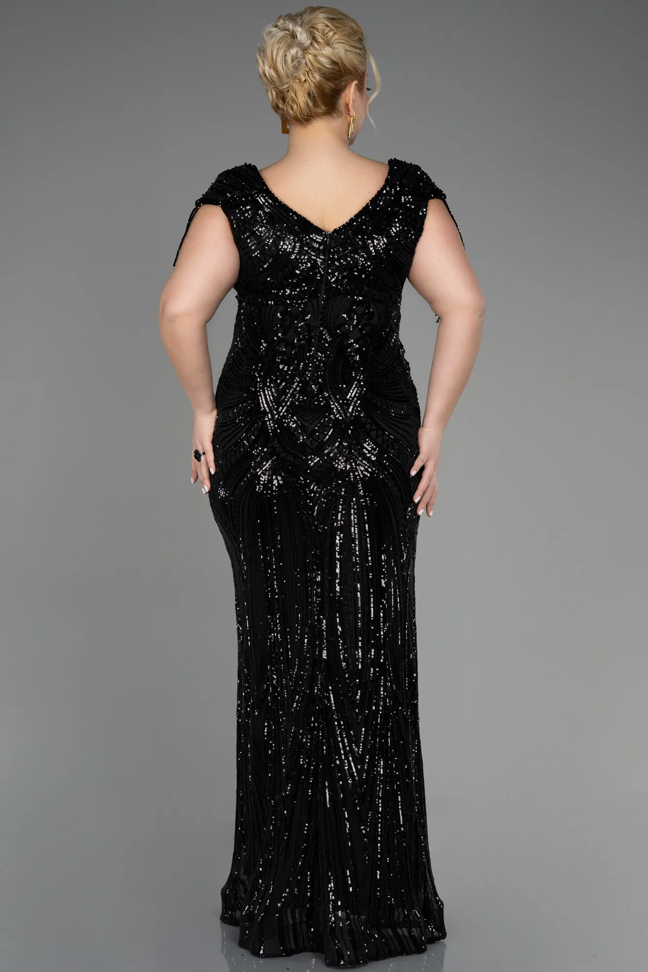 Black-Long Plus Size Engagement Dress ABU3730