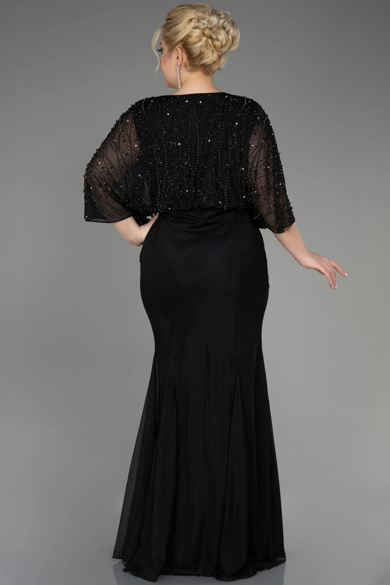 Black-Long Plus Size Engagement Dress ABU3732