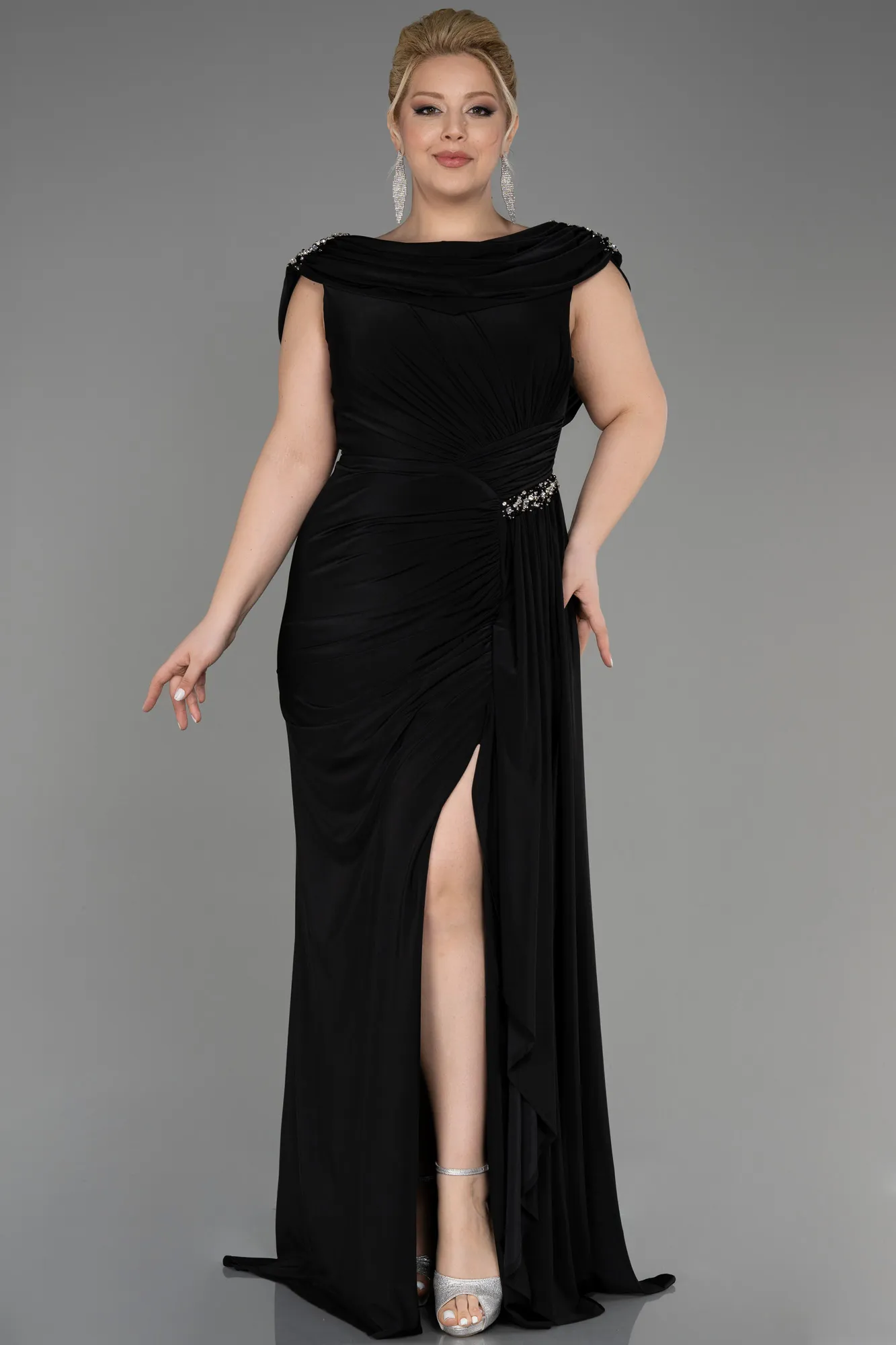 Black-Long Plus Size Engagement Dress ABU3734