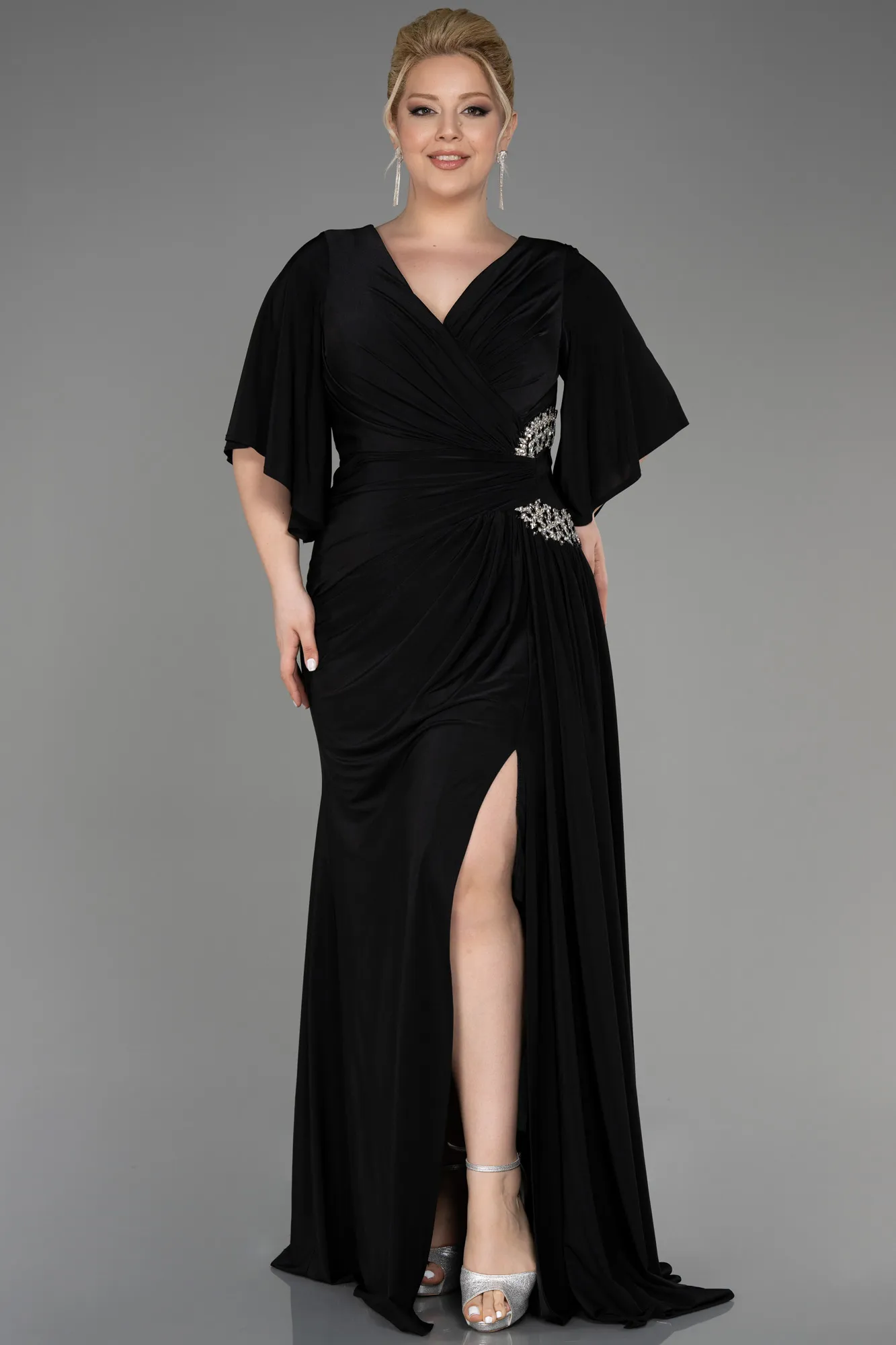 Black-Long Plus Size Engagement Dress ABU3736