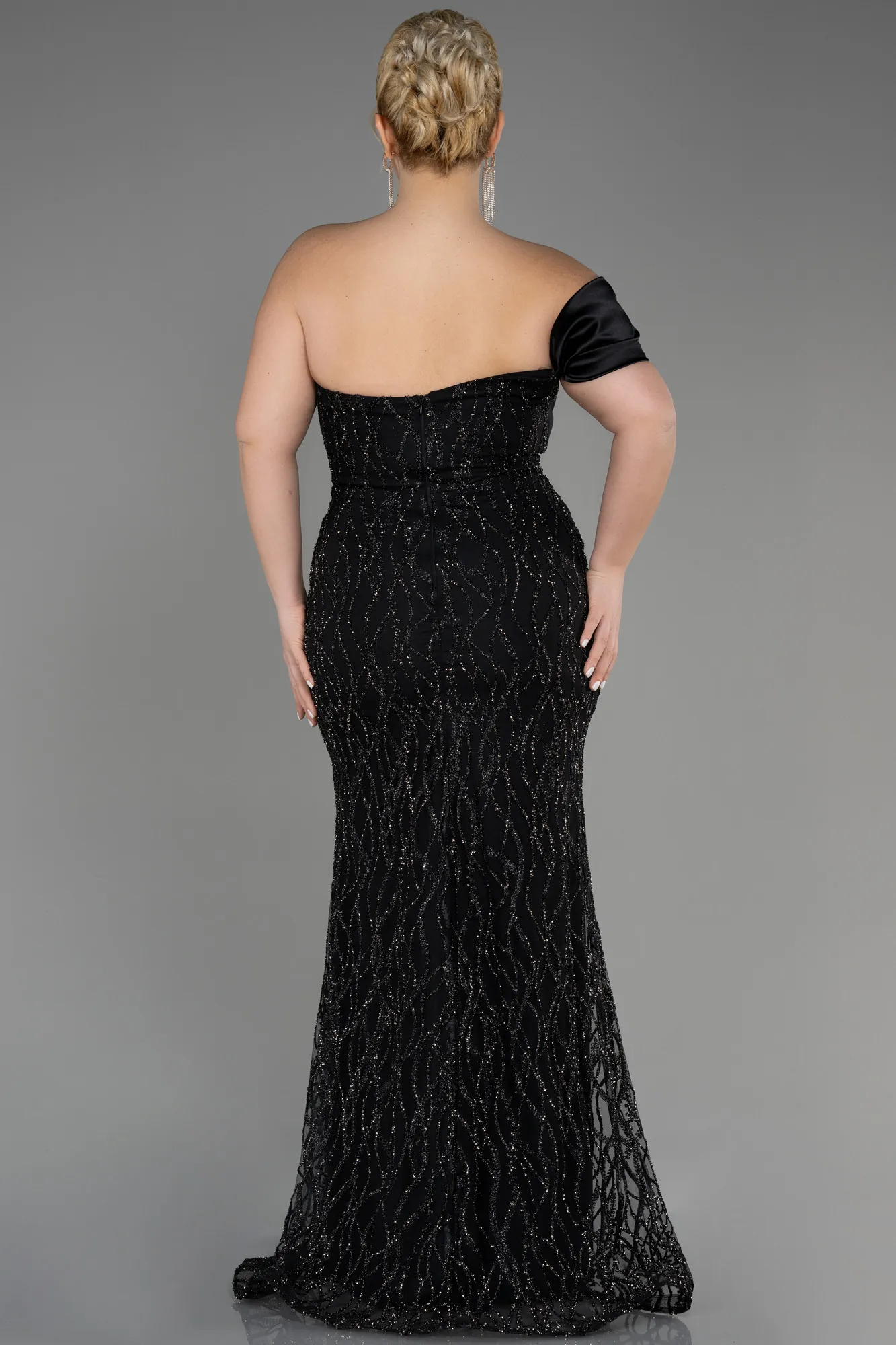 Black-Long Plus Size Engagement Dress ABU3739