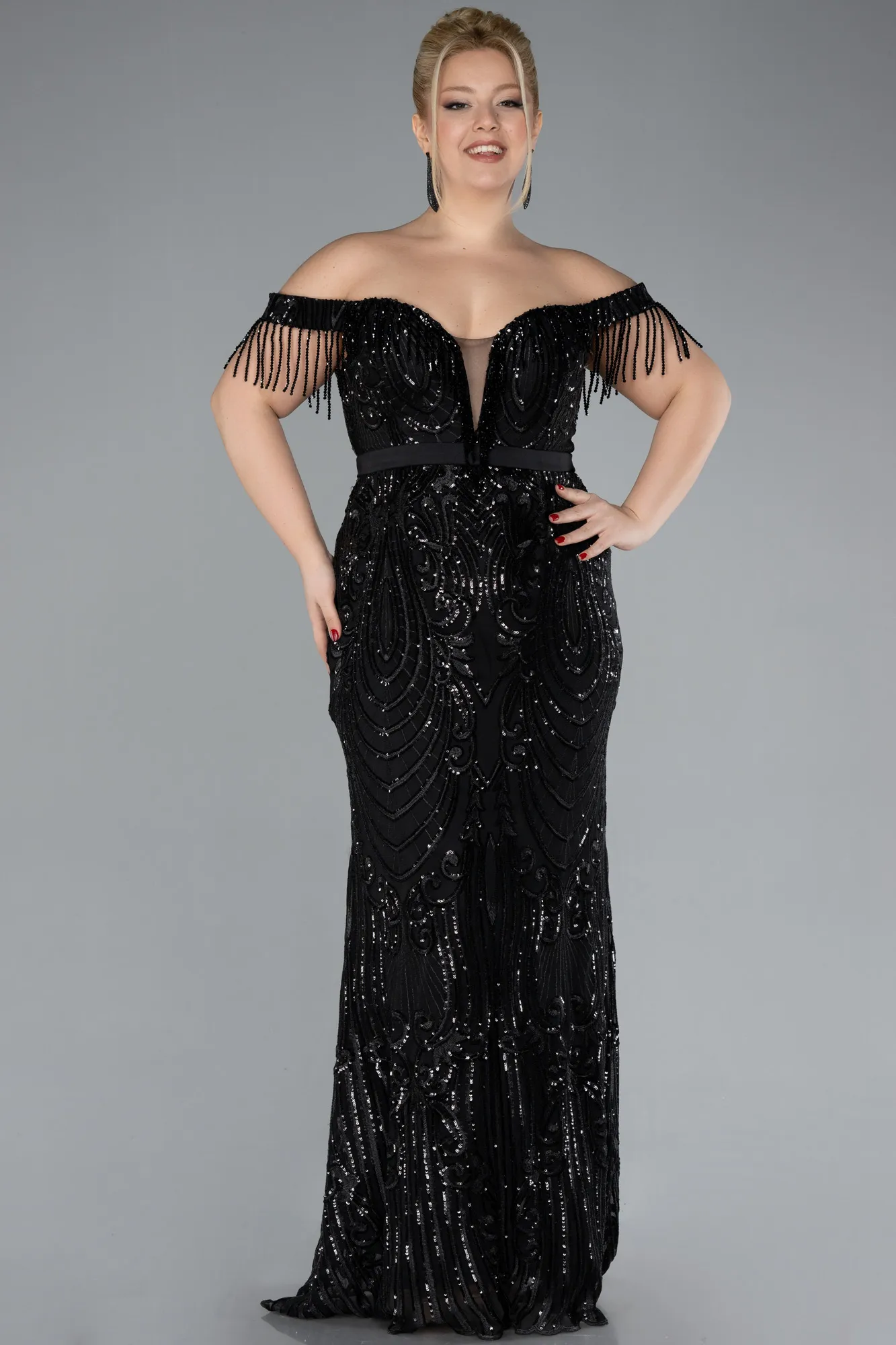 Black-Long Plus Size Engagement Dress ABU3785