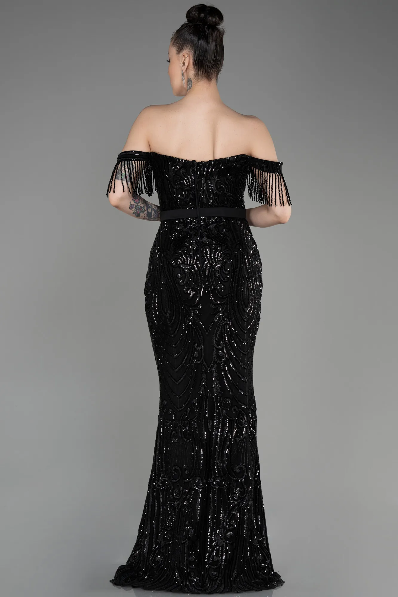 Black-Long Plus Size Engagement Dress ABU3785