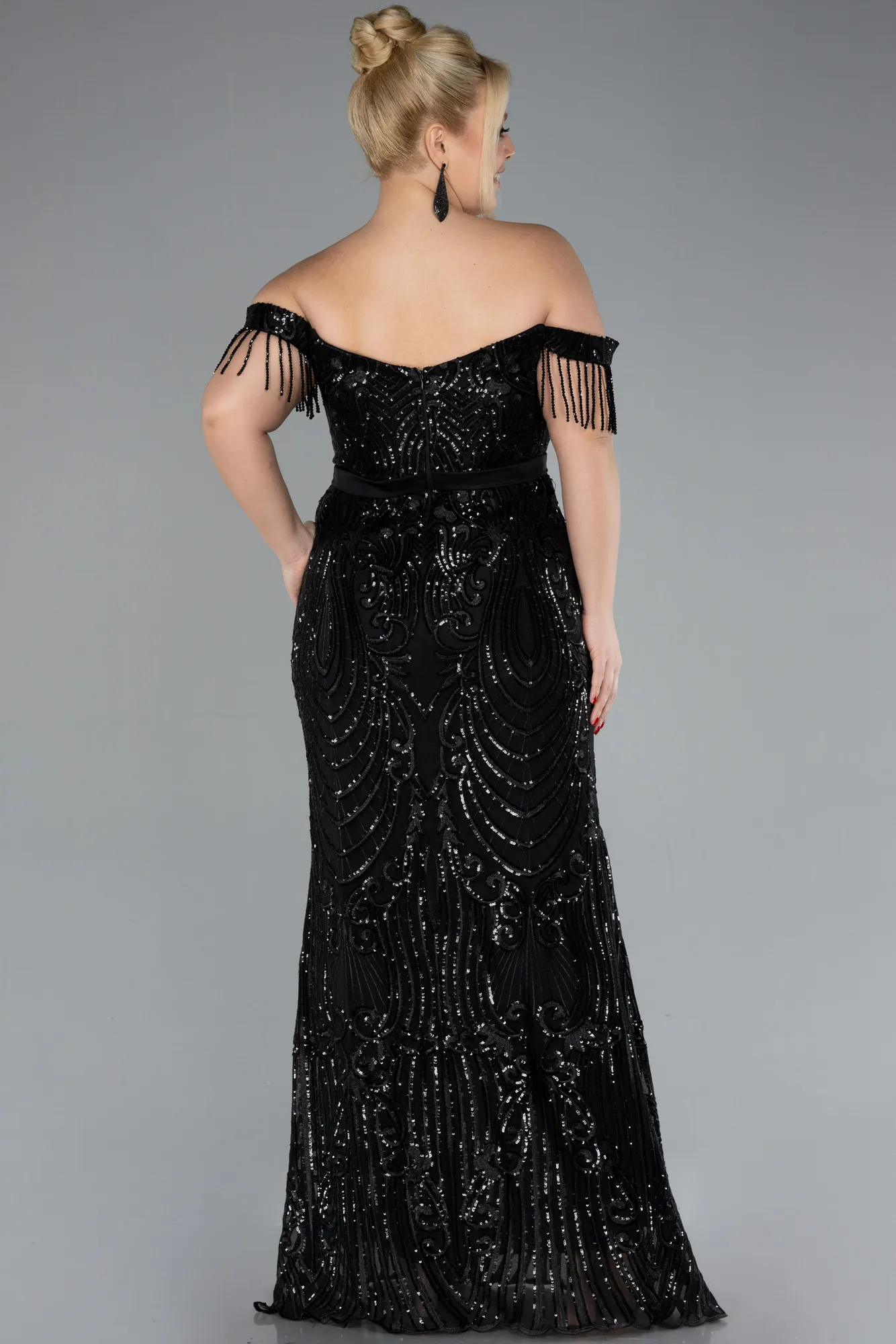 Black-Long Plus Size Engagement Dress ABU3785