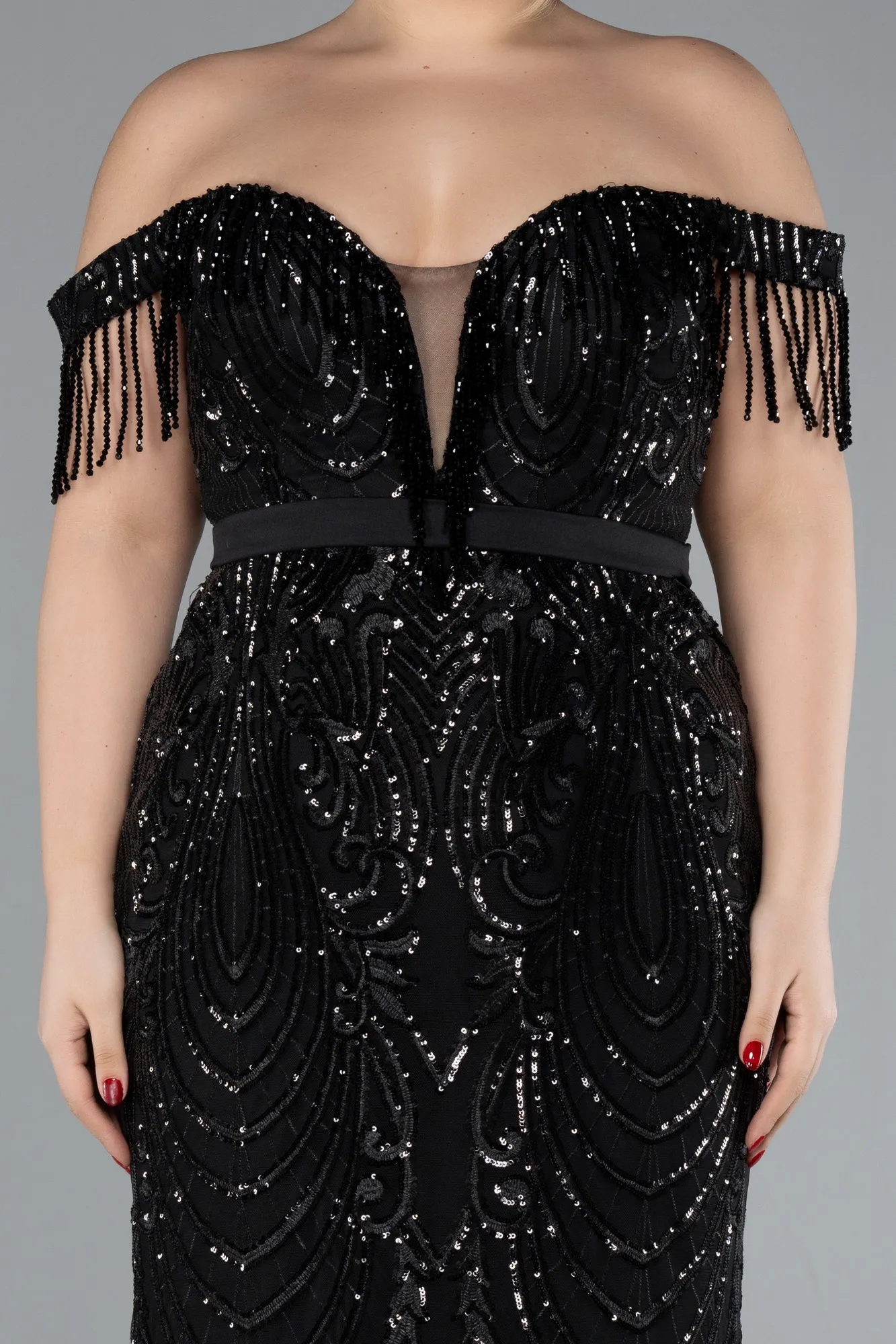 Black-Long Plus Size Engagement Dress ABU3785