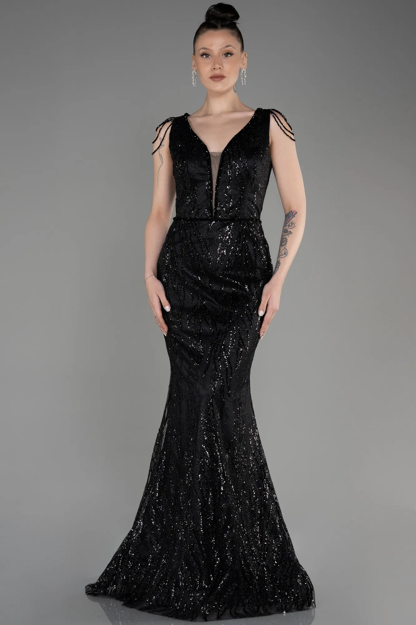 Black-Long Plus Size Engagement Dress ABU3789