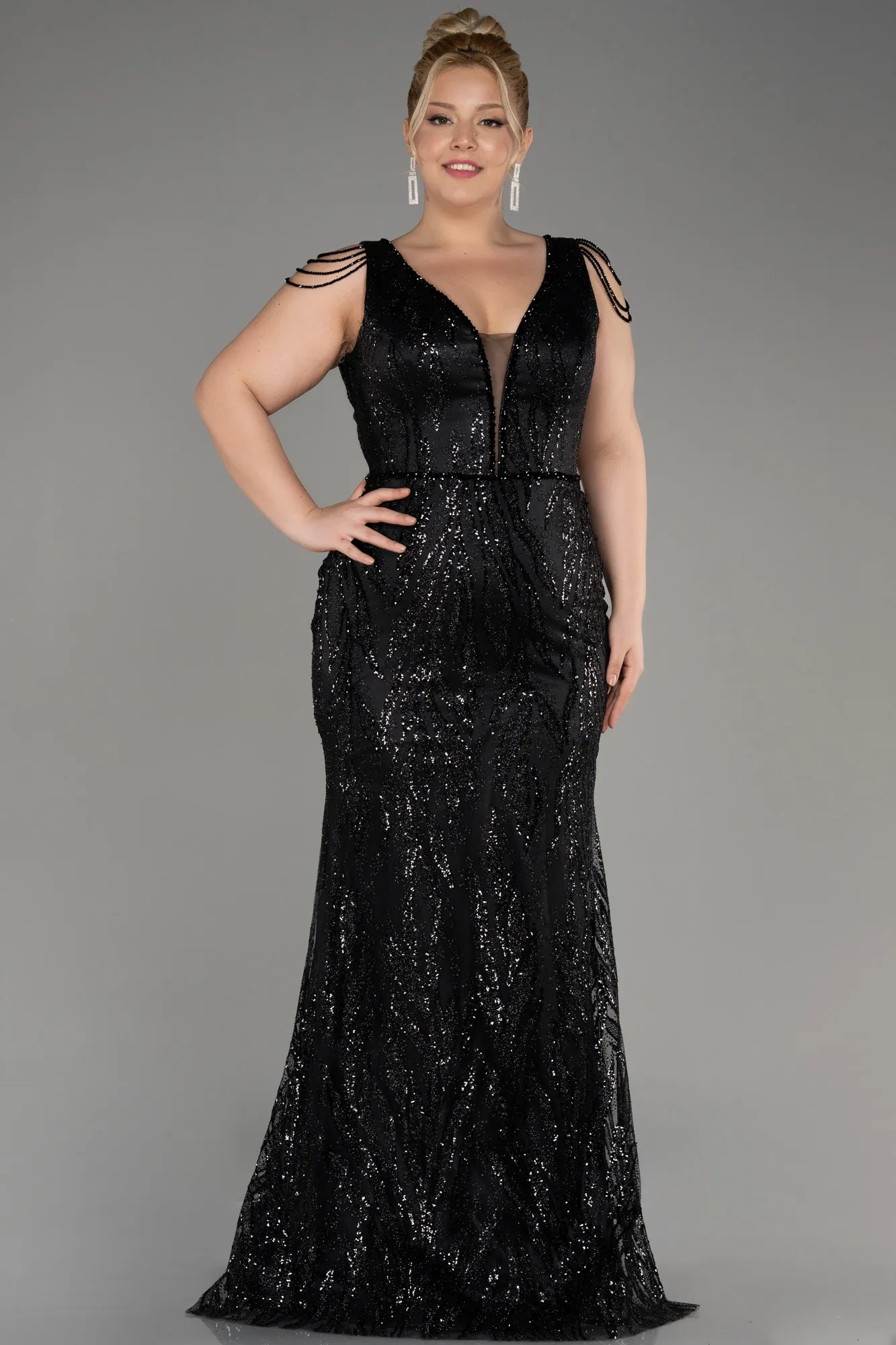 Black-Long Plus Size Engagement Dress ABU3789