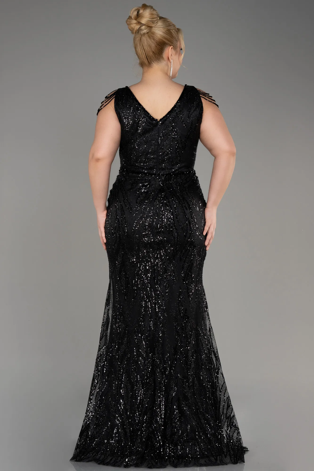 Black-Long Plus Size Engagement Dress ABU3789