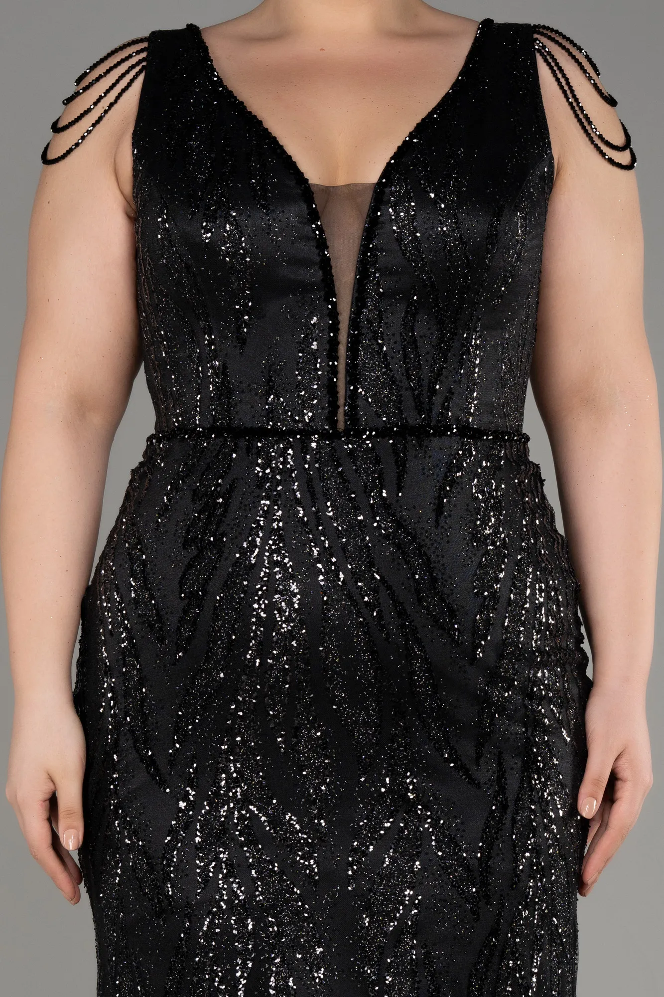 Black-Long Plus Size Engagement Dress ABU3789