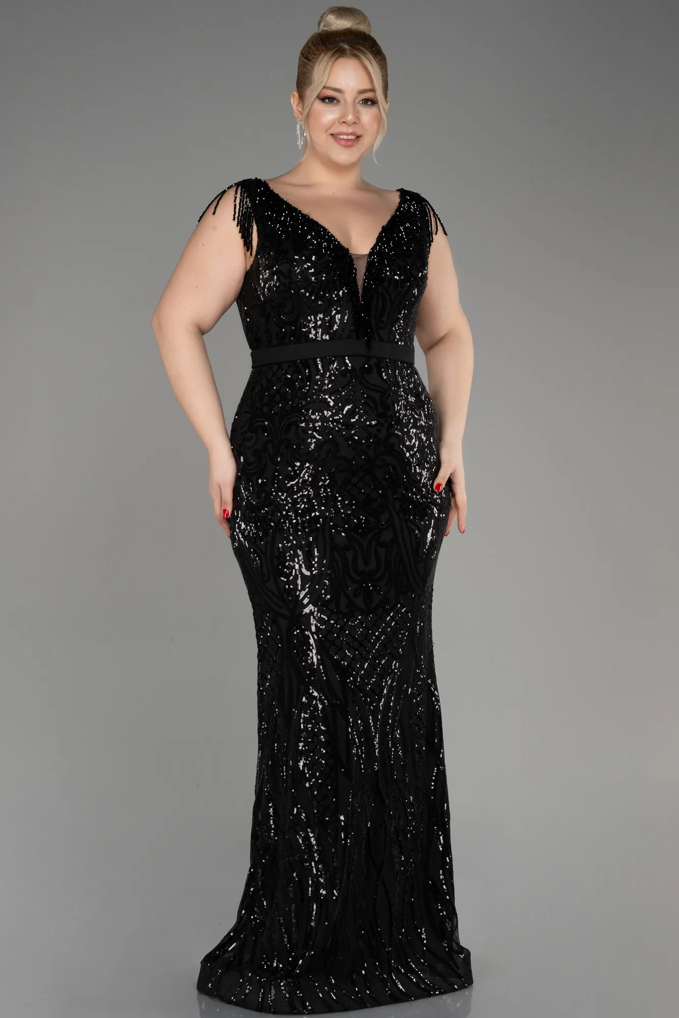 Black-Long Plus Size Engagement Dress ABU3876