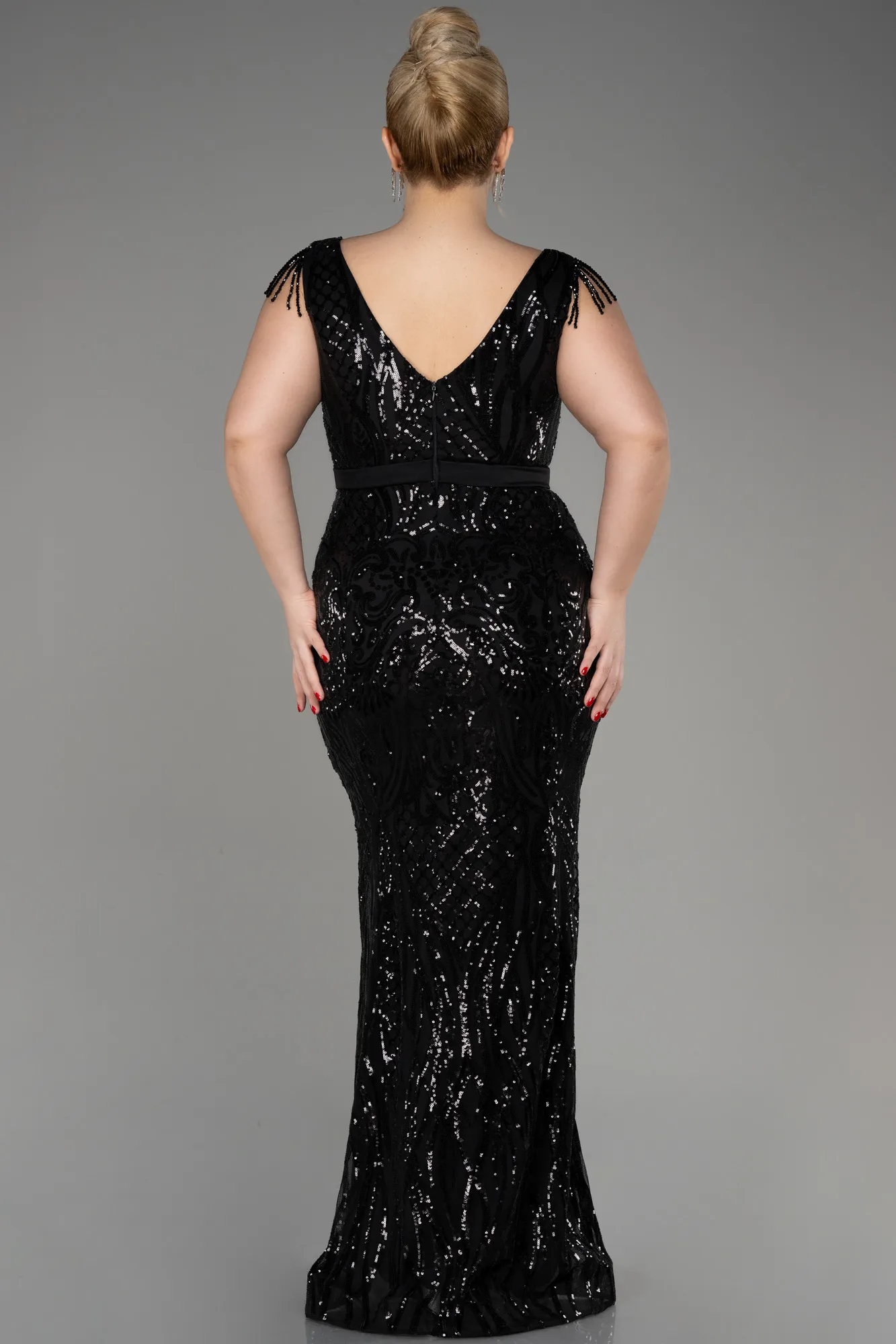 Black-Long Plus Size Engagement Dress ABU3876