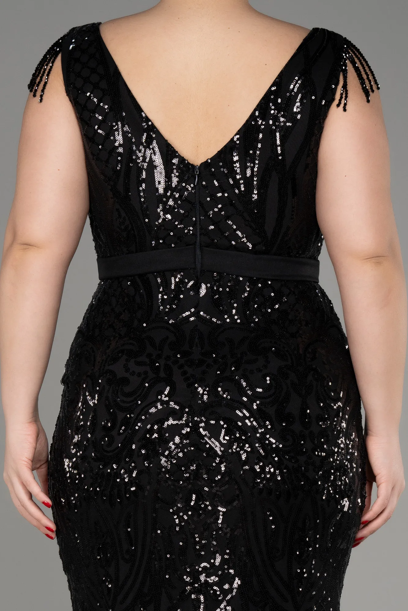 Black-Long Plus Size Engagement Dress ABU3876