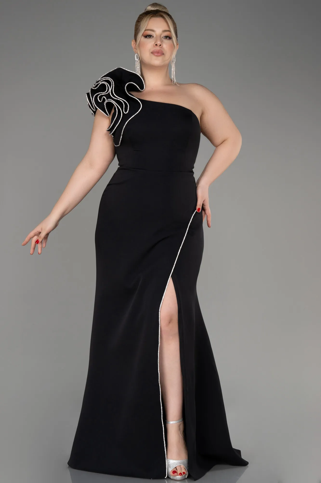 Black-Long Plus Size Engagement Dress ABU3911