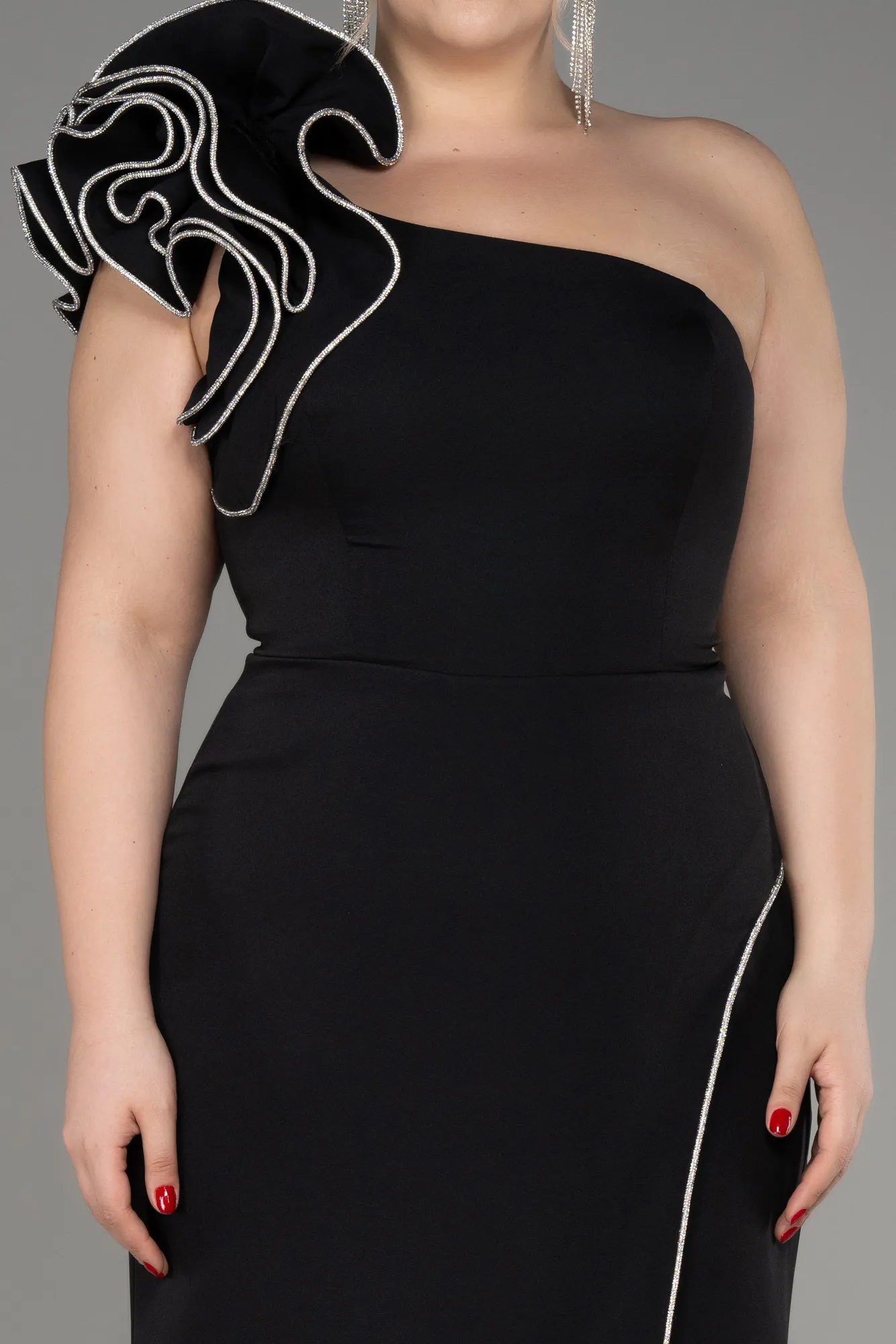 Black-Long Plus Size Engagement Dress ABU3911