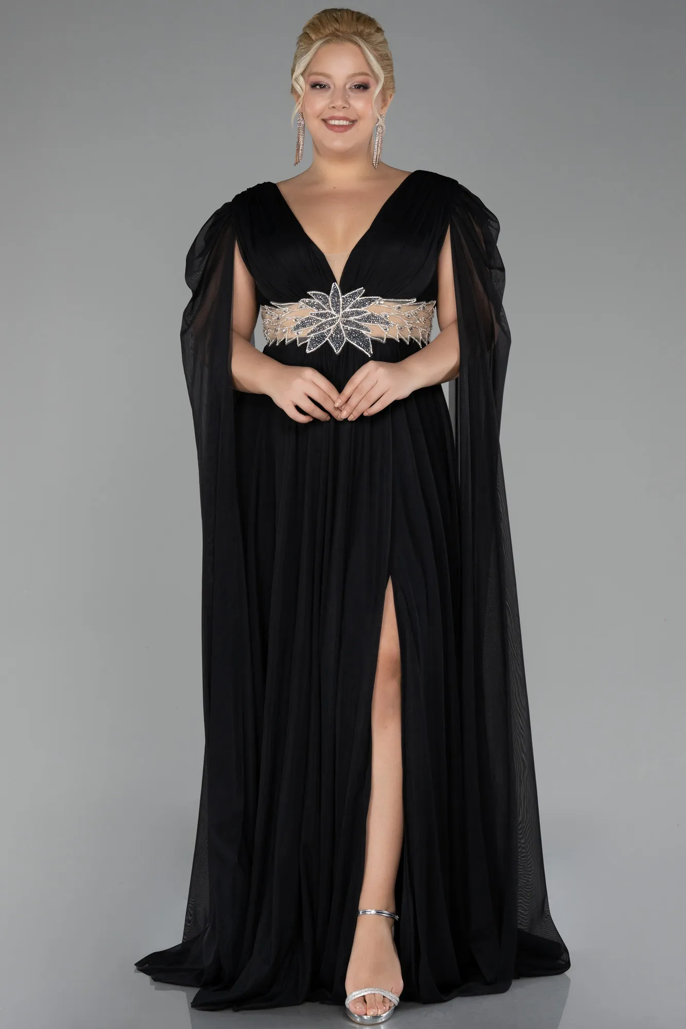 Black-Long Plus Size Engagement Dress ABU4259