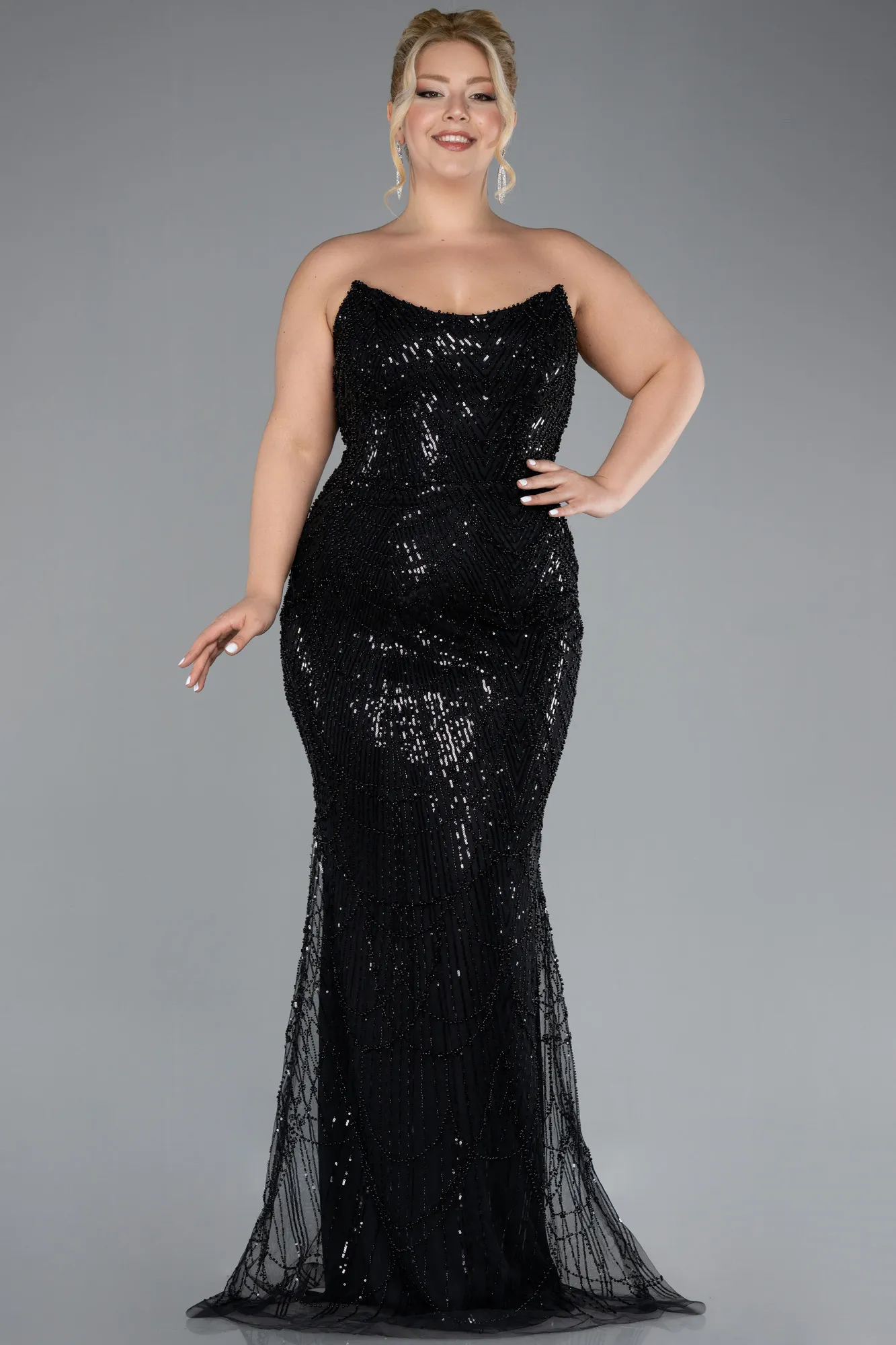 Black-Long Plus Size Engagement Dress ABU4384