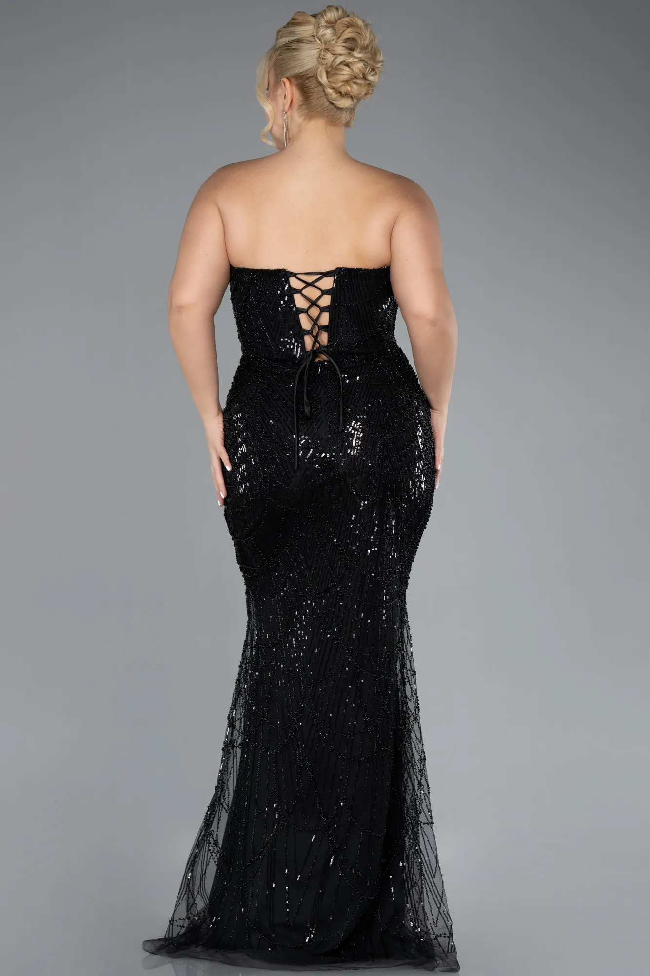 Black-Long Plus Size Engagement Dress ABU4384