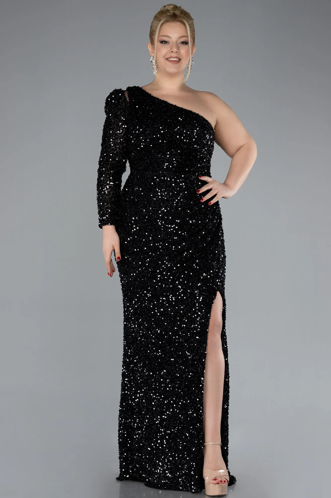 Black-Long Plus Size Engagement Dress ABU4404