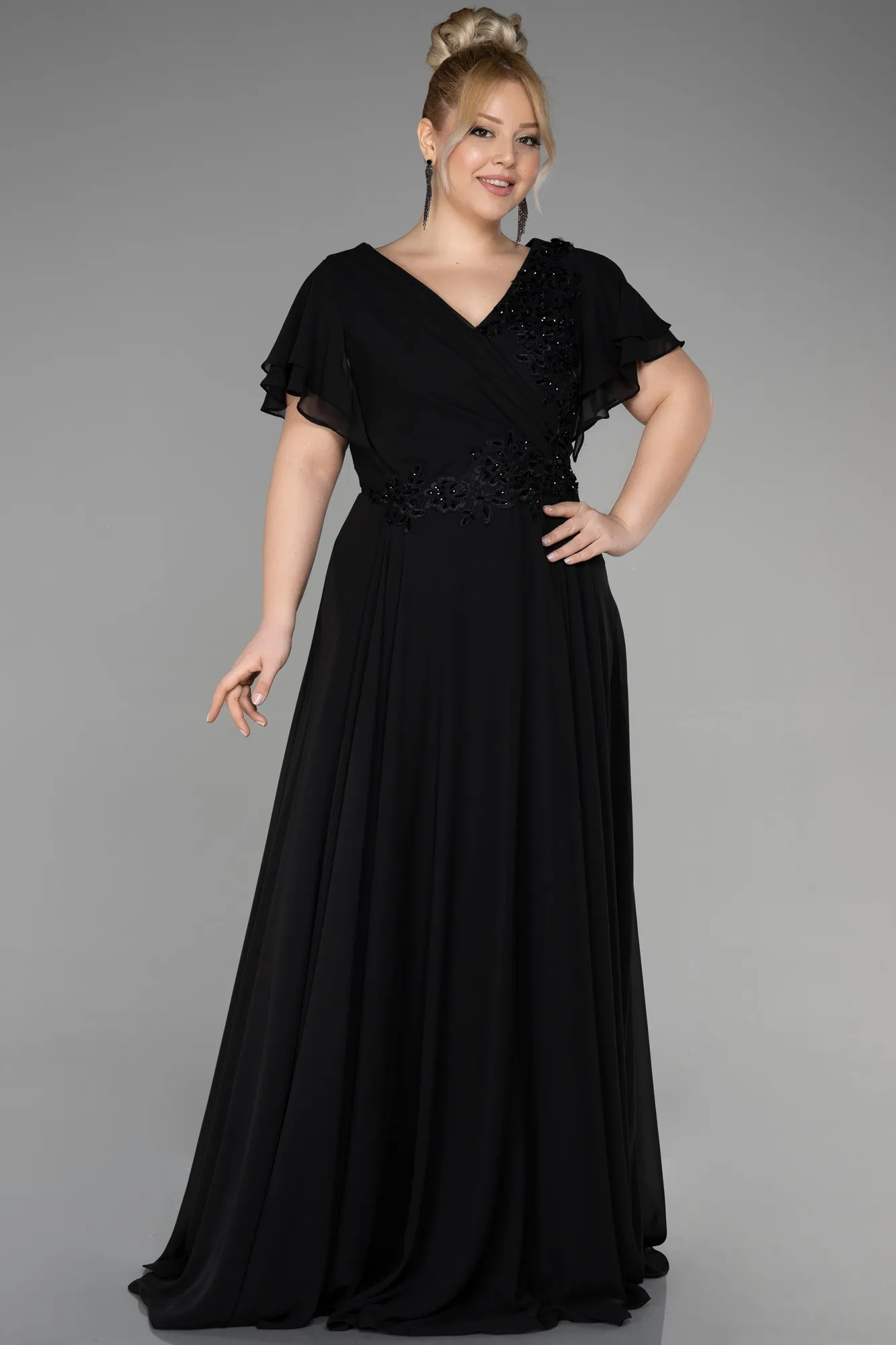 Black-Long Plus Size Evening Dress ABU1562
