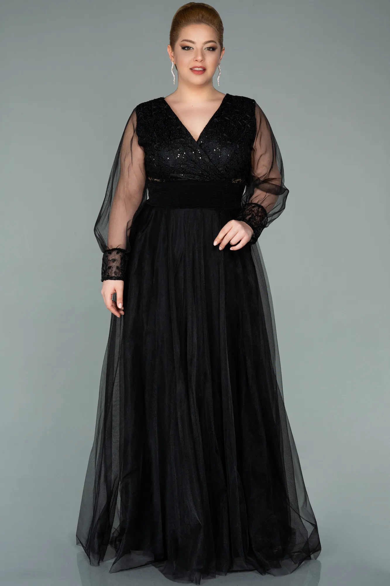 Black-Long Plus Size Evening Dress ABU2196