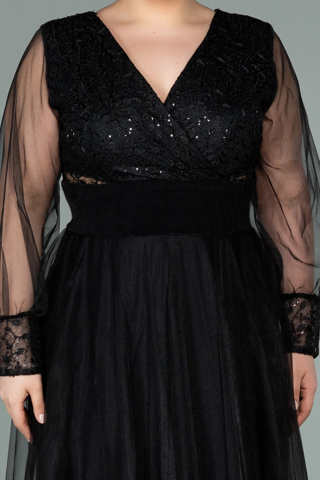 Black-Long Plus Size Evening Dress ABU2196