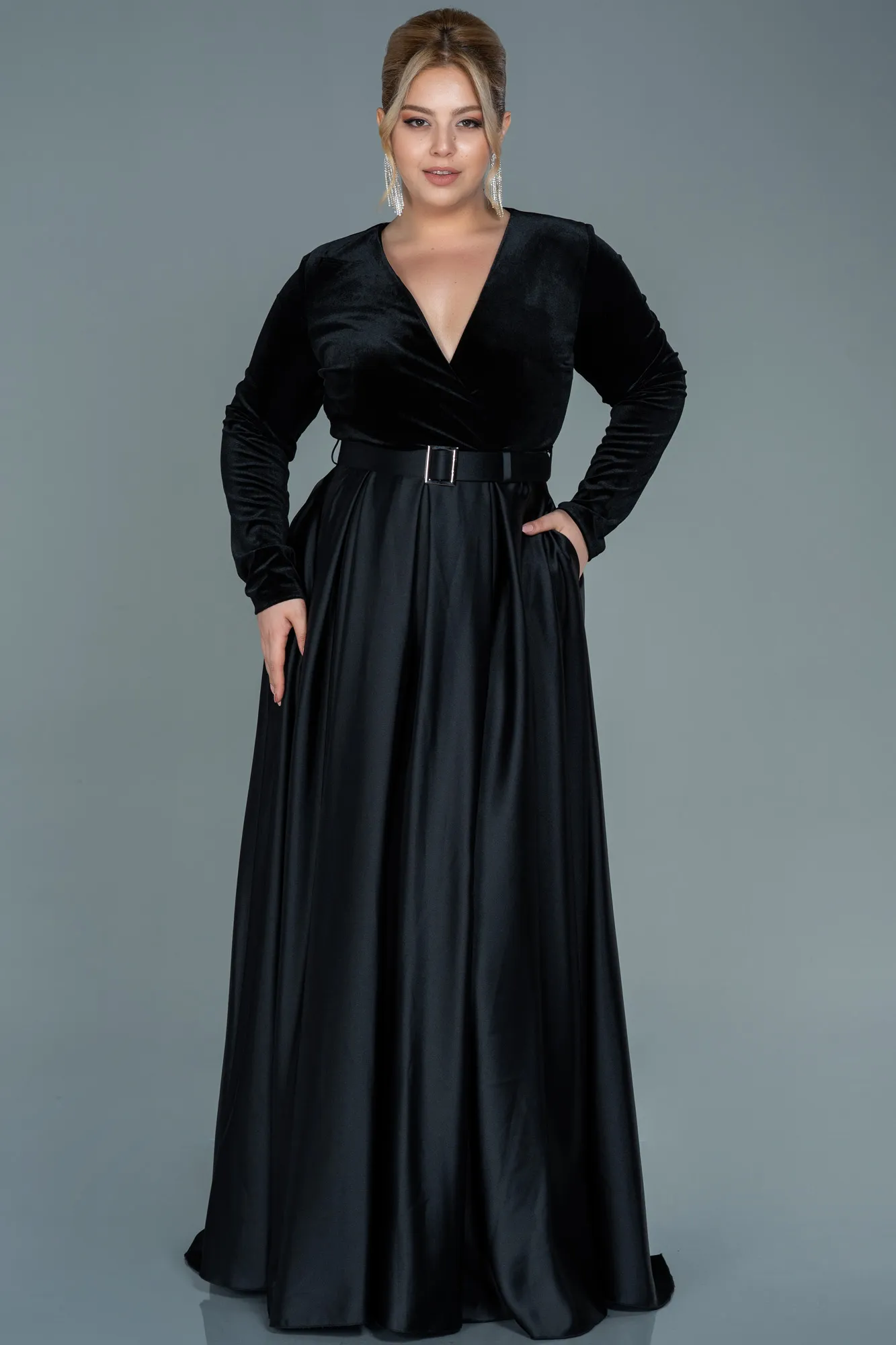 Black-Long Plus Size Evening Dress ABU2615