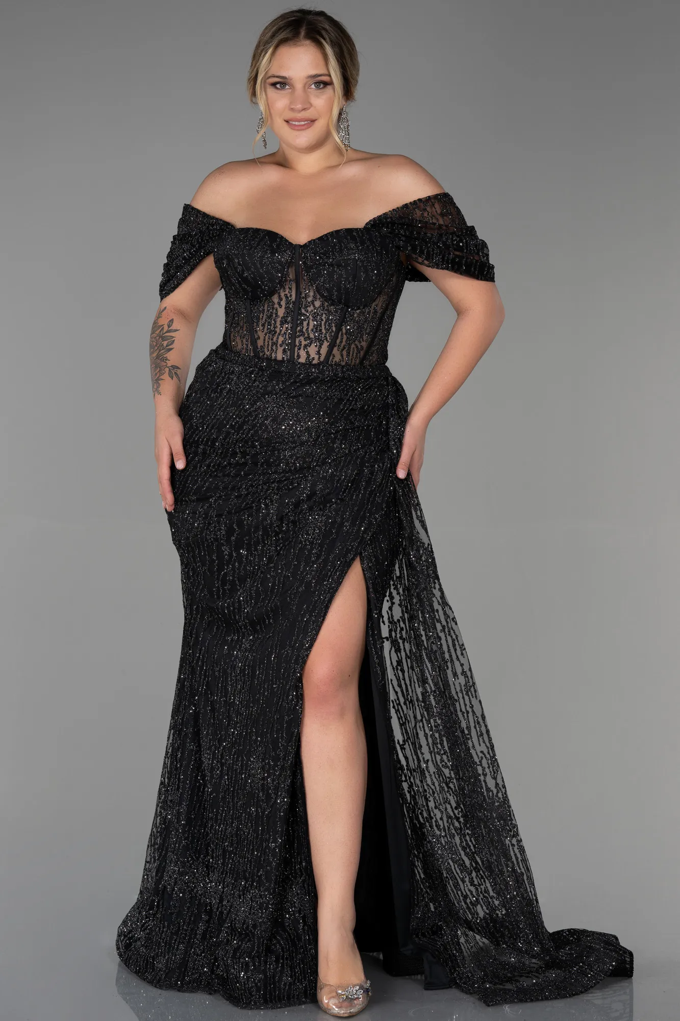 Black-Long Plus Size Evening Dress ABU3097