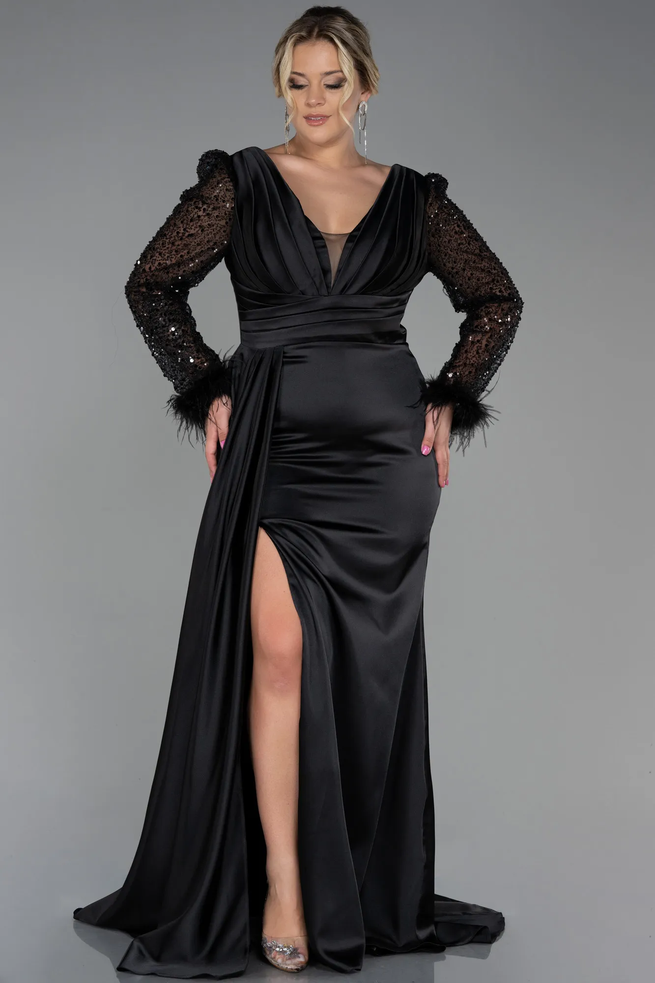 Black-Long Plus Size Evening Dress ABU3237